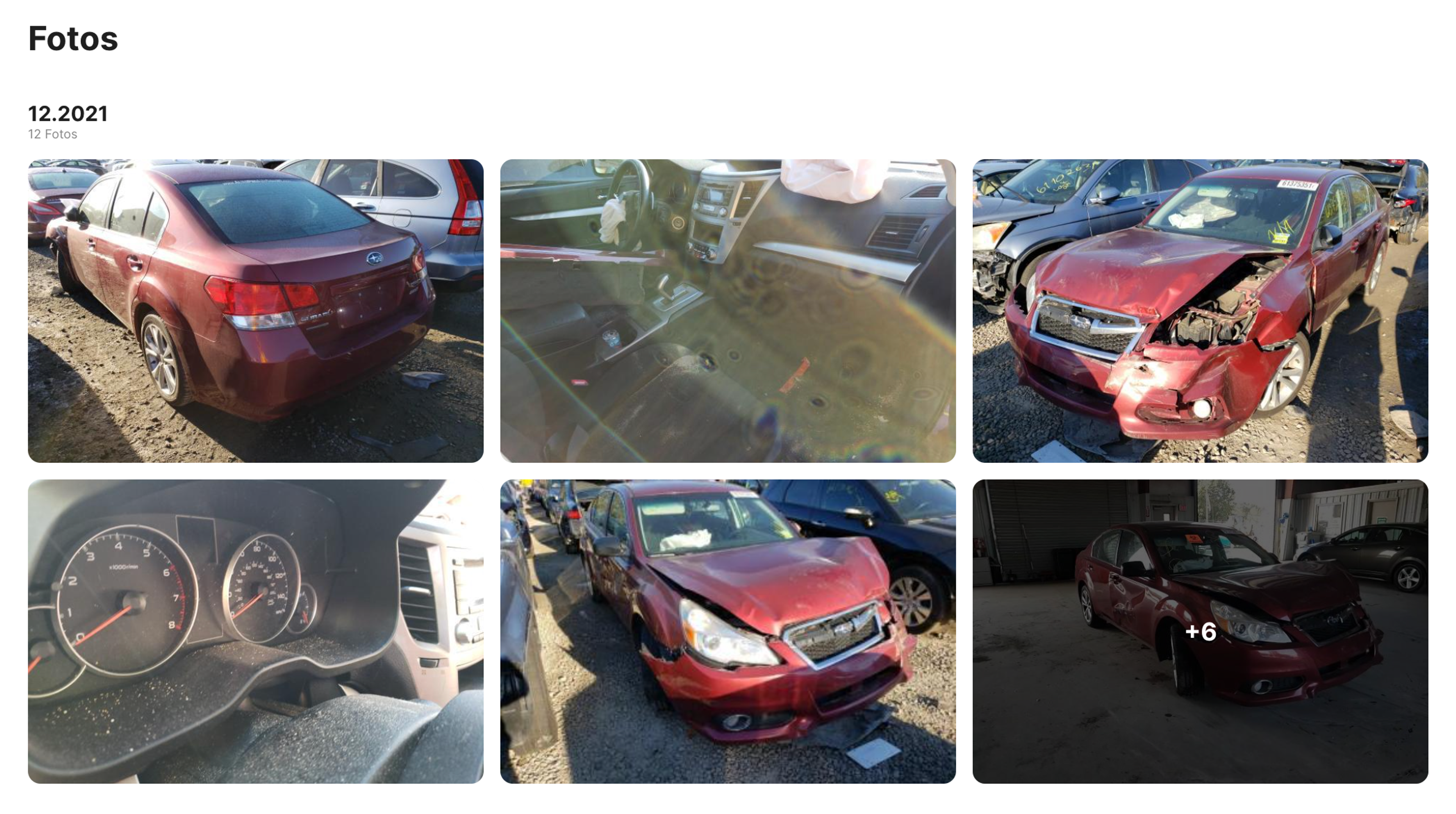 Historische Fotos eines beschädigten Autos in einem carVertical-Bericht