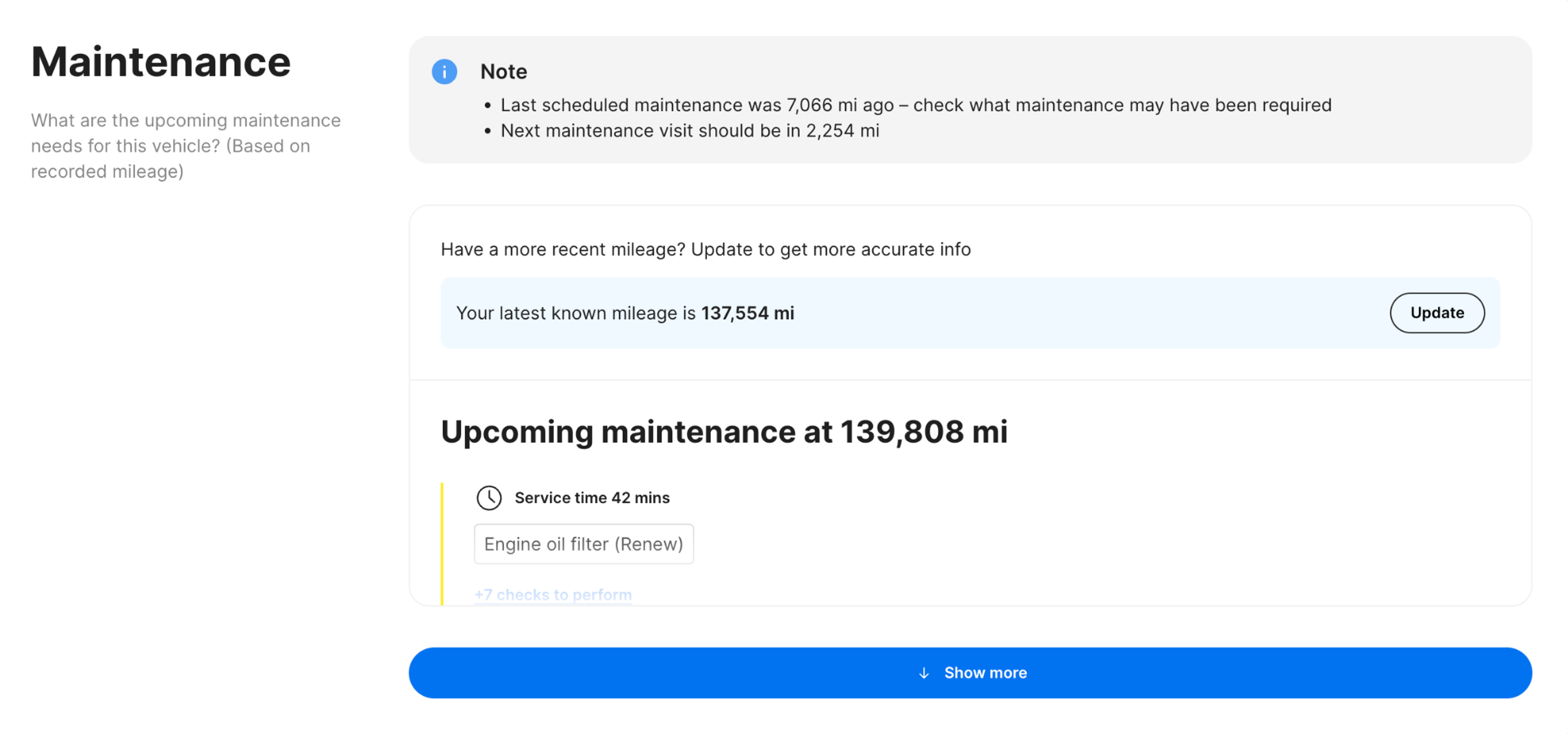Maintenance section in carVertical report