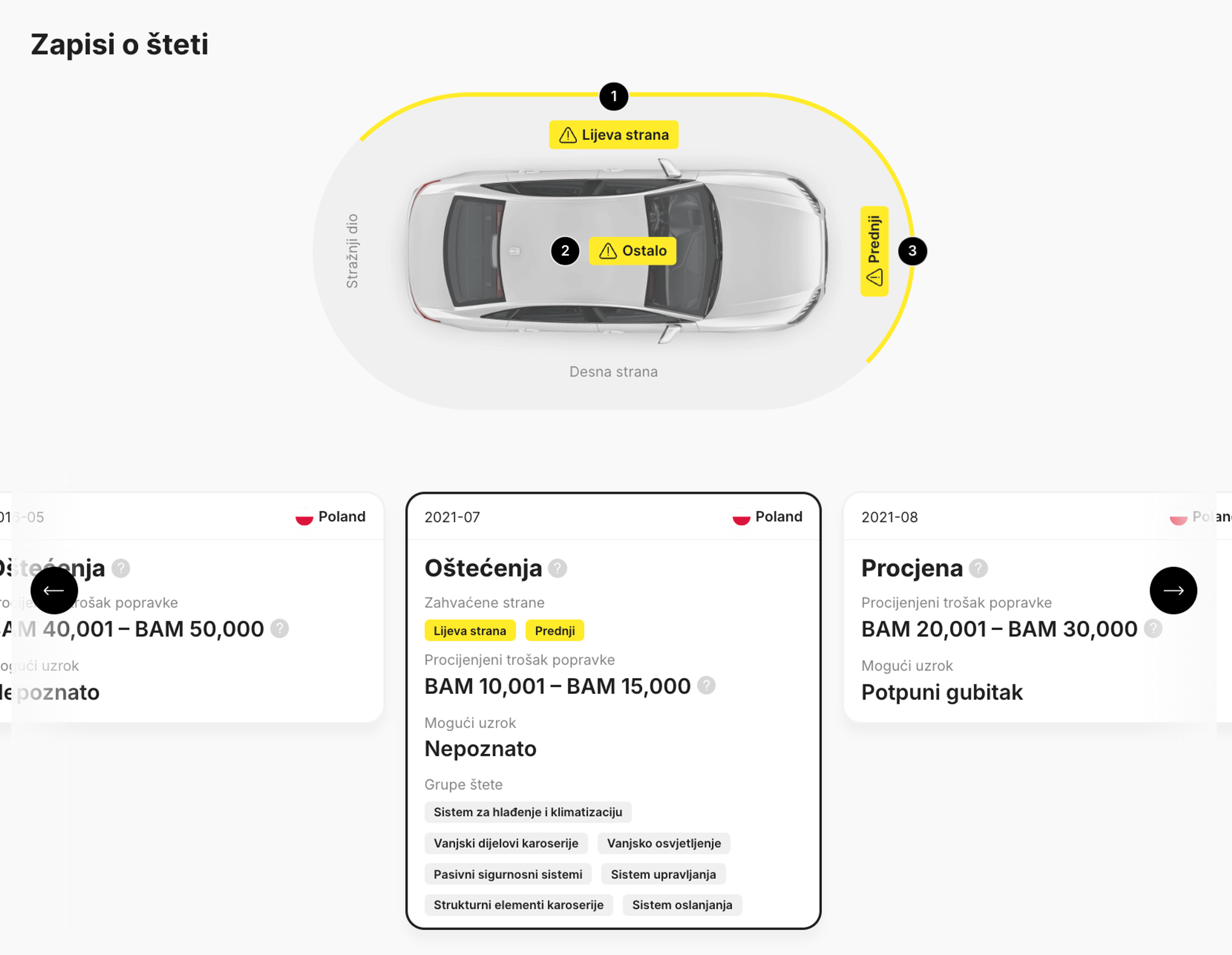 Zabilježena oštećenja u carVertical izvještaju