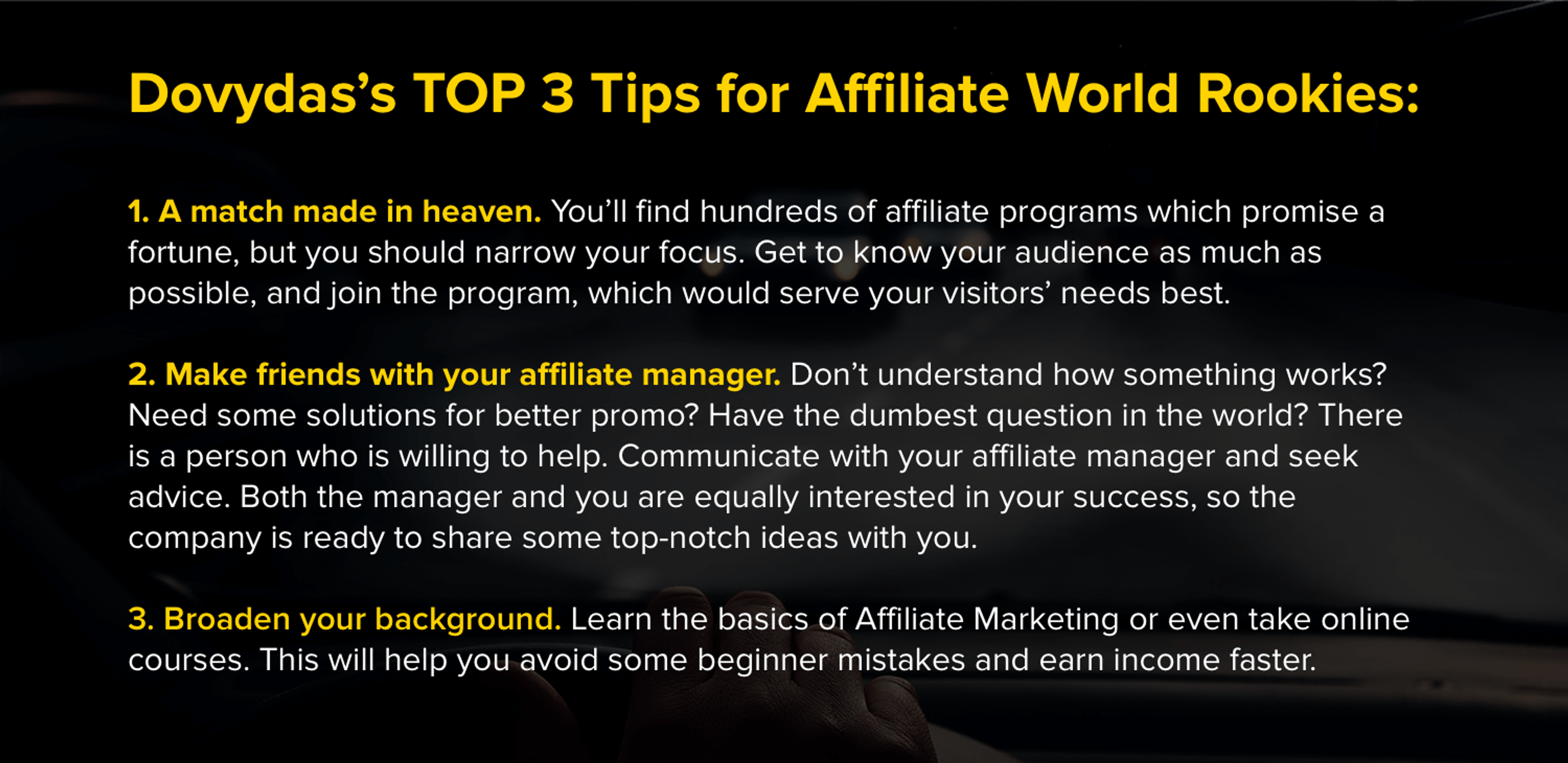 tips for affiliate world rookies