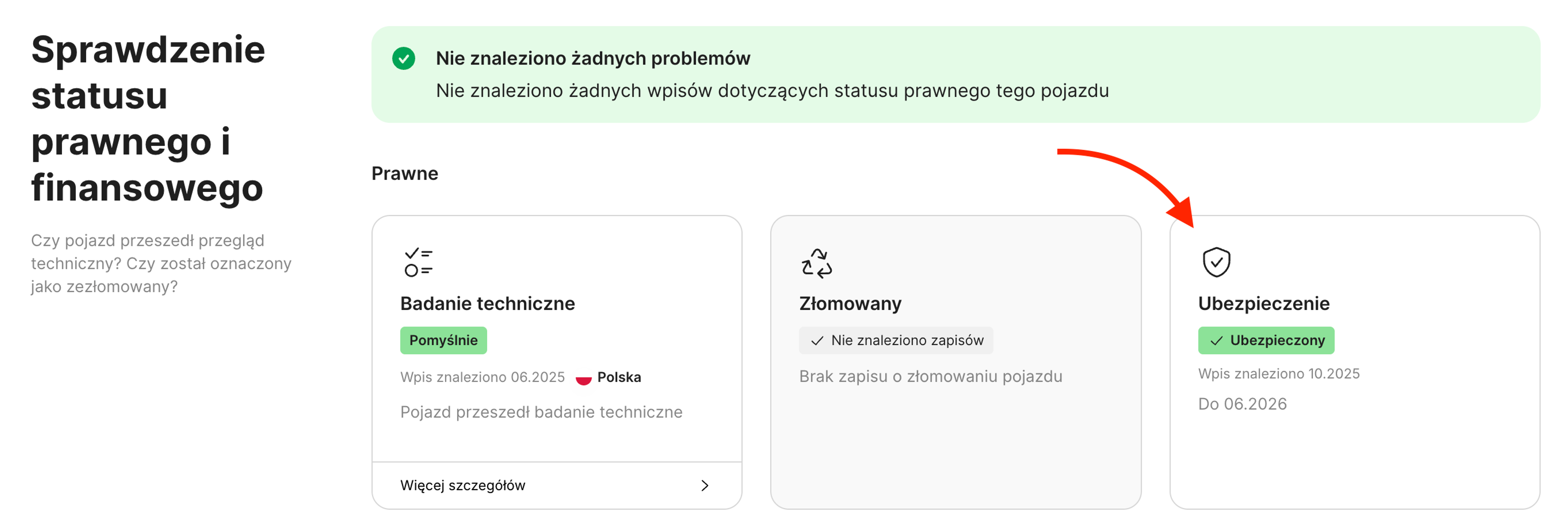 Status ubezpieczenia w raporcie carVertical