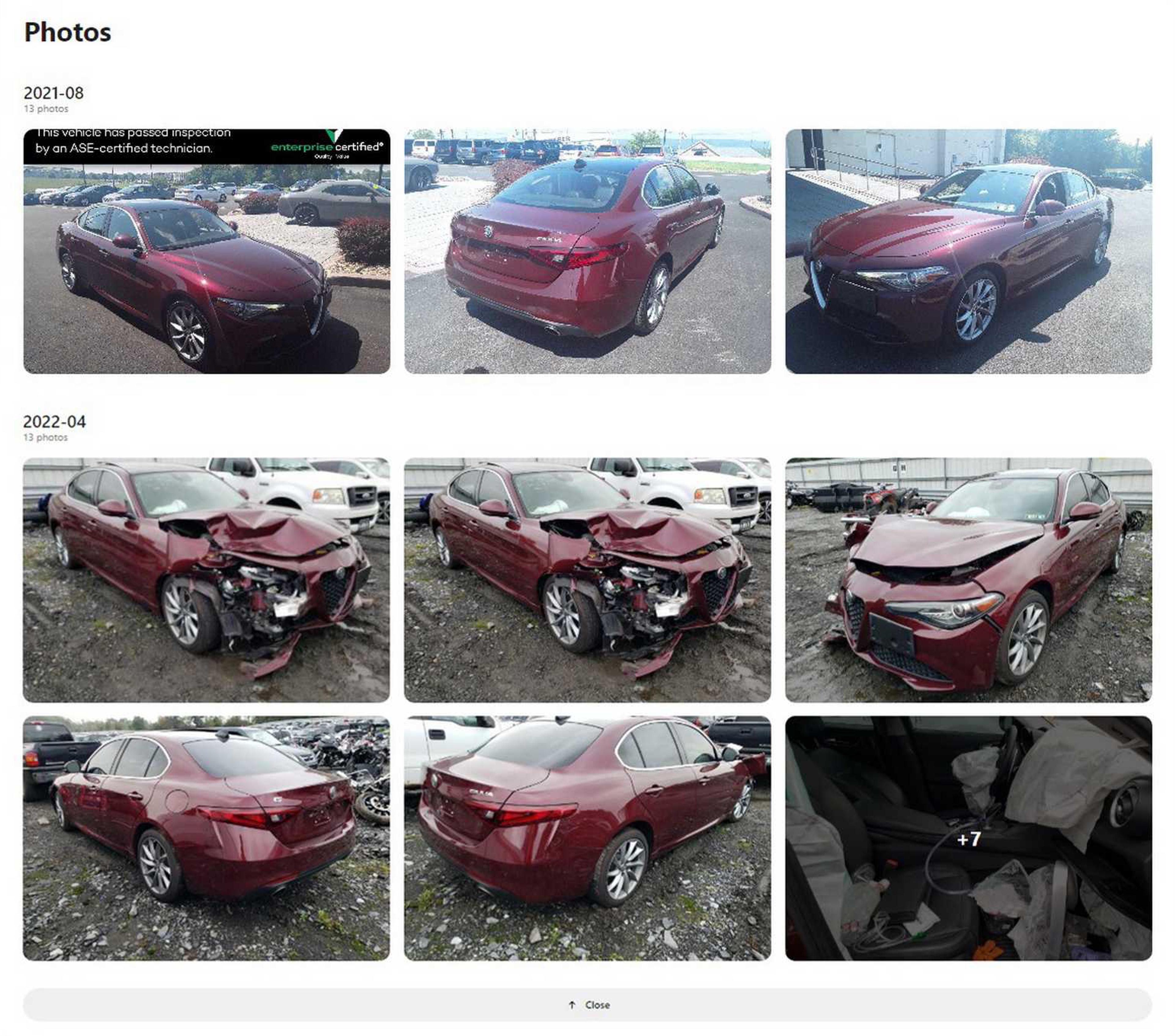 Damaged car photos in carVertical report
