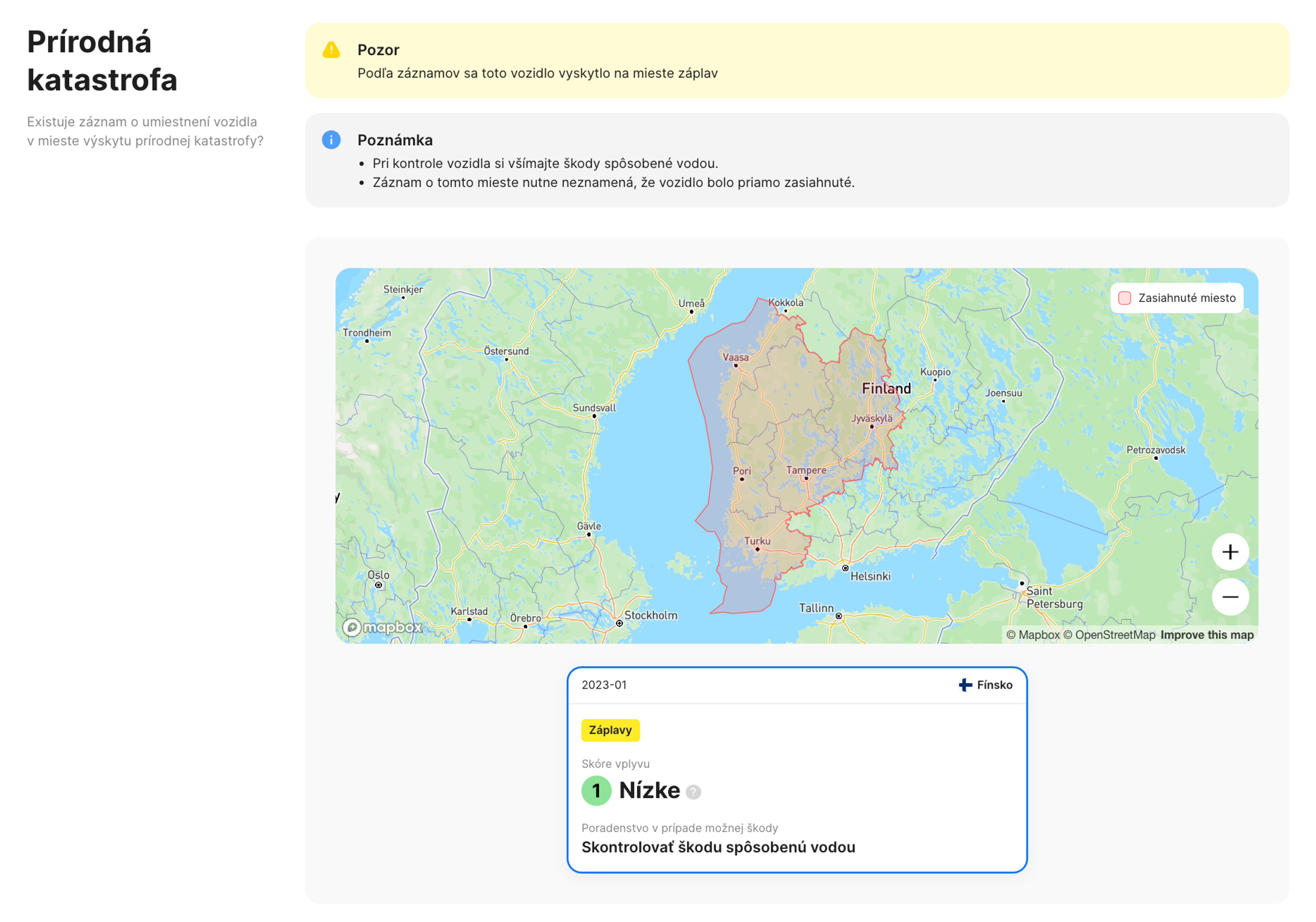 sekcia prírodnej katastrofy v správe carVertical
