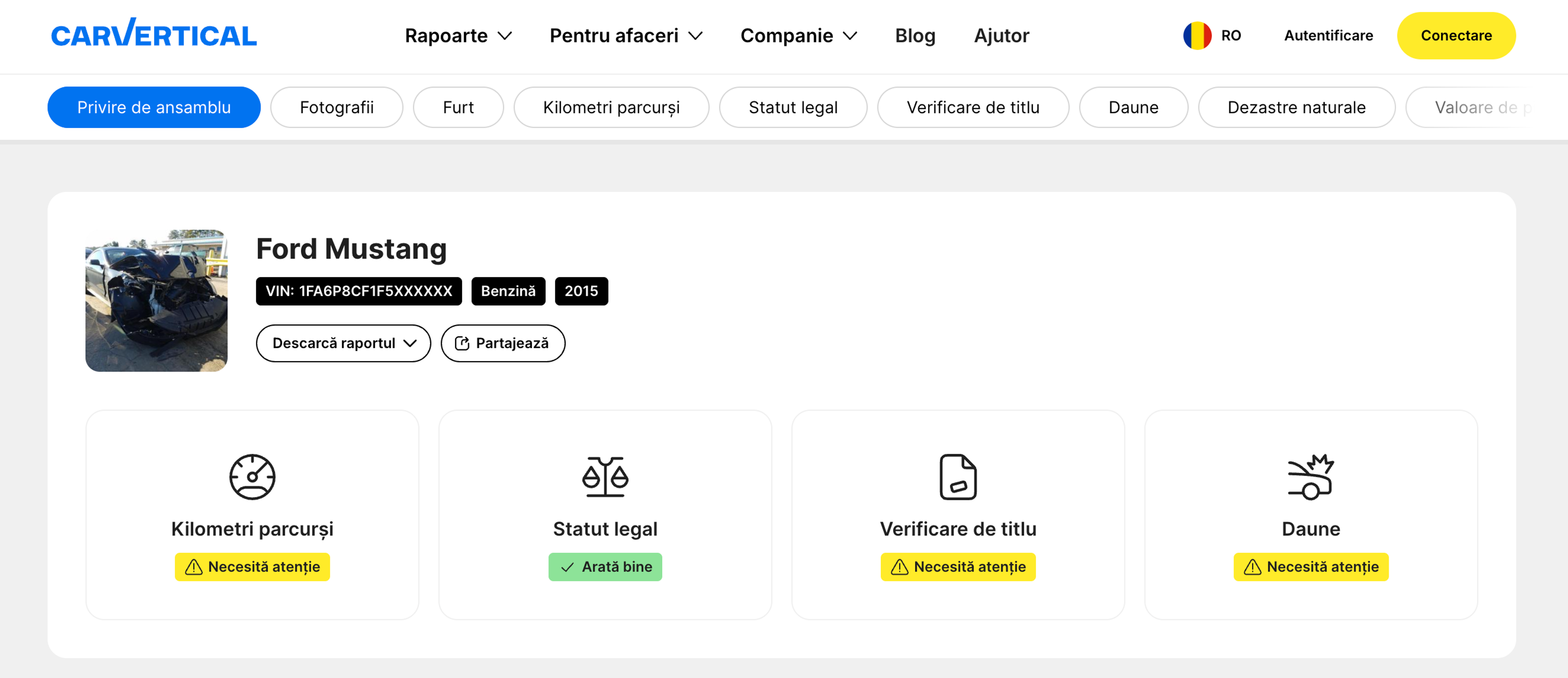 Extras dintr-un raport carVertical