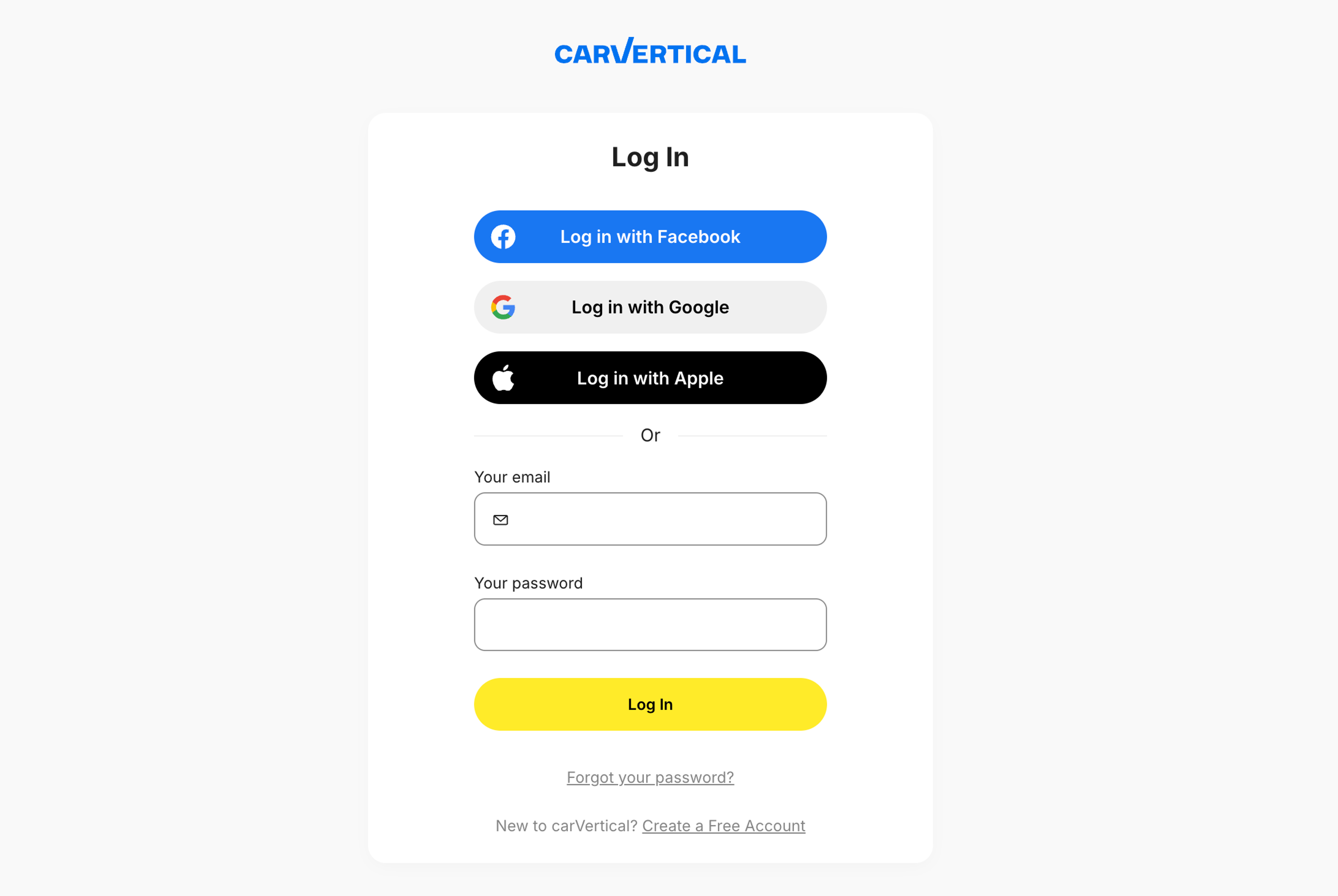 carVertical account log in field