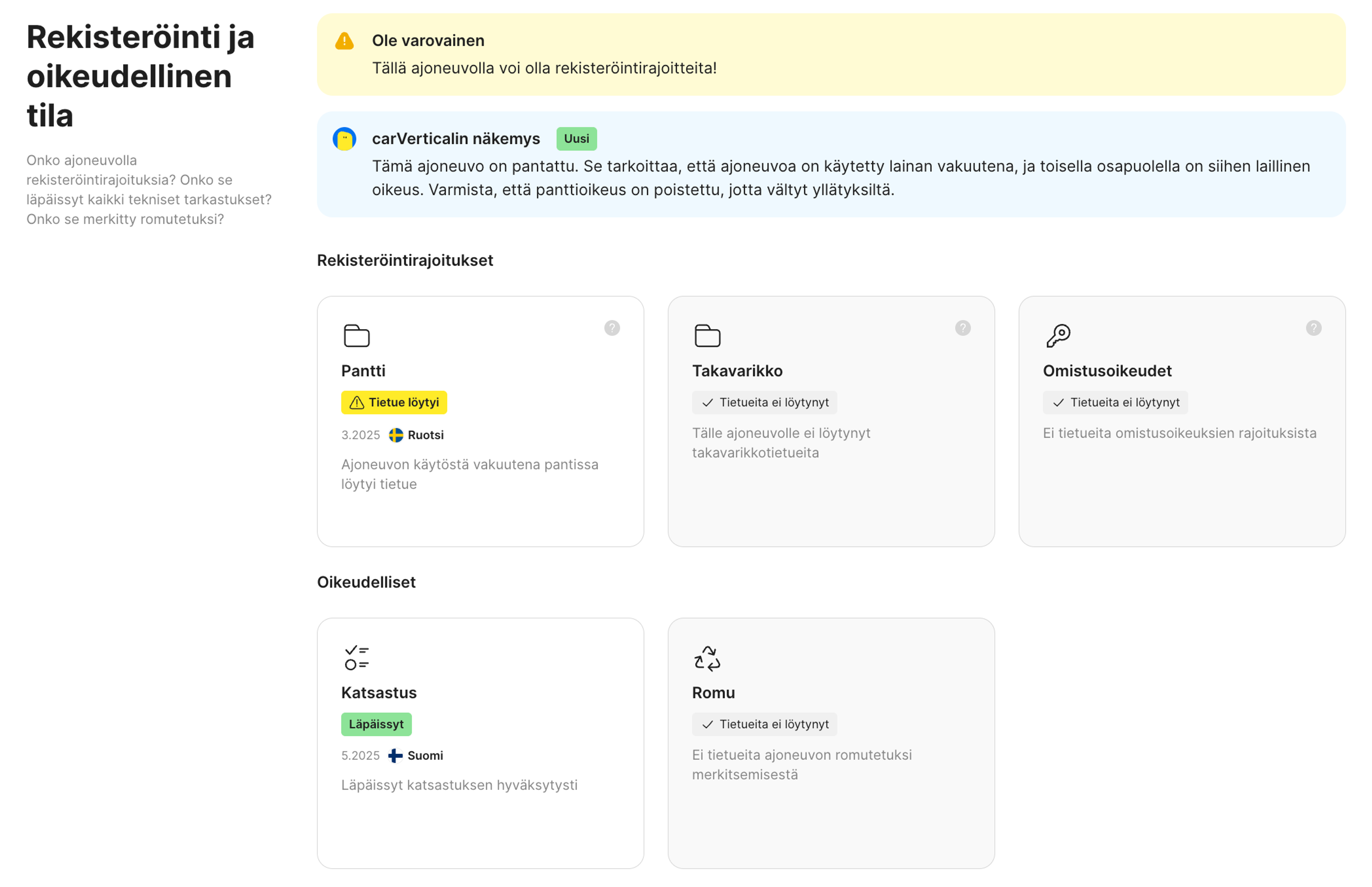 Aktiivinen leasing -tieto carVerticalin raportissa