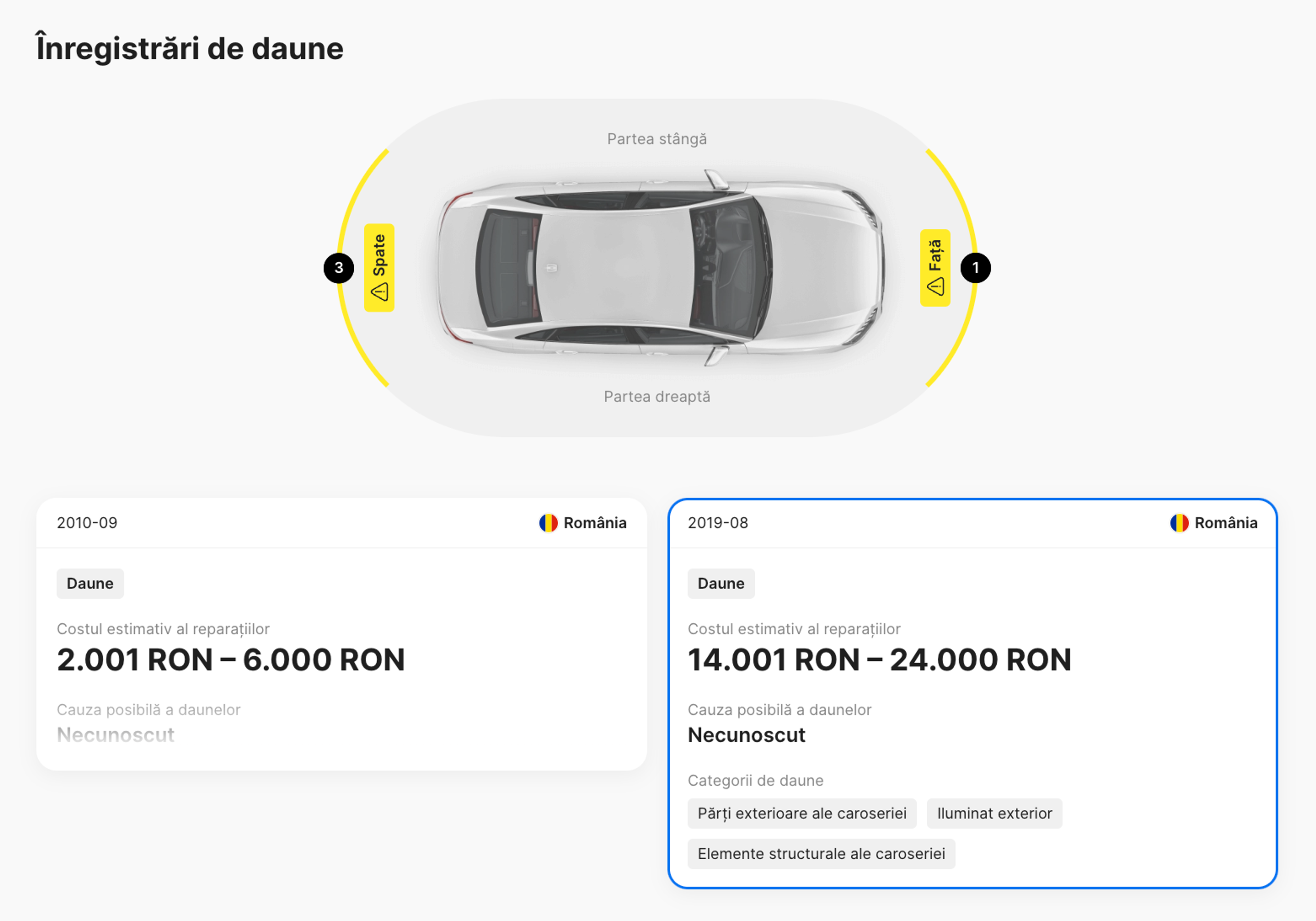 Înregistrare de daună dintr-un raport carVertical