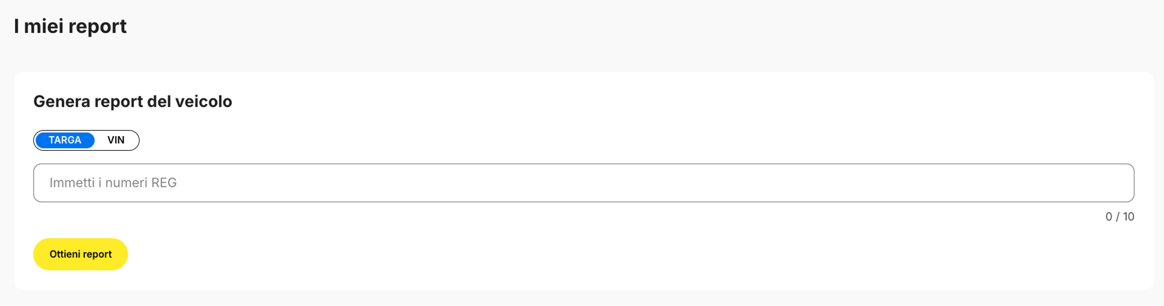 Generazione del report dall’area utente tramite la targa