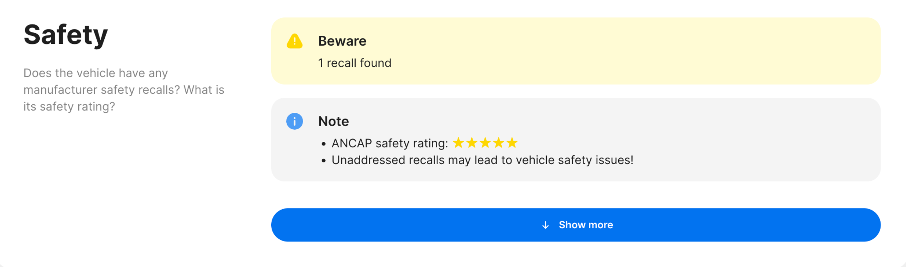 Safety section in carVertical report