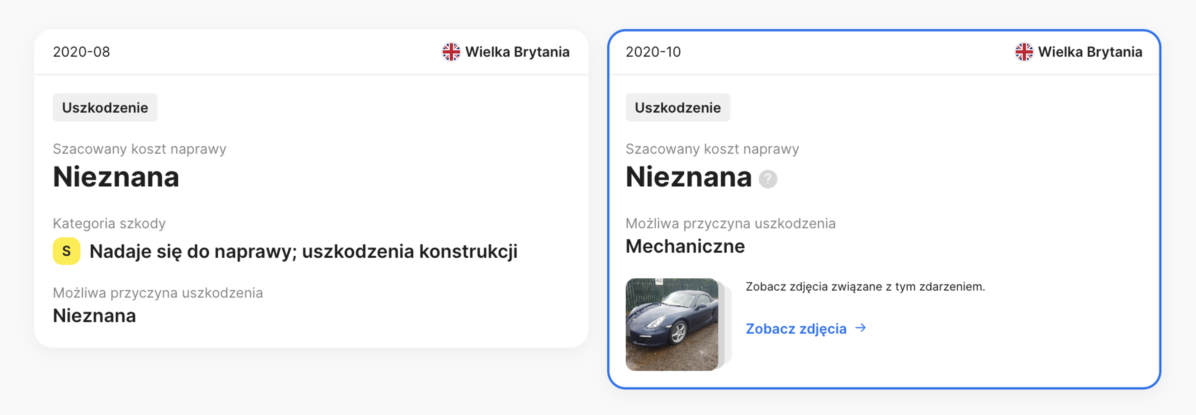 Widoczne uszkodzenia