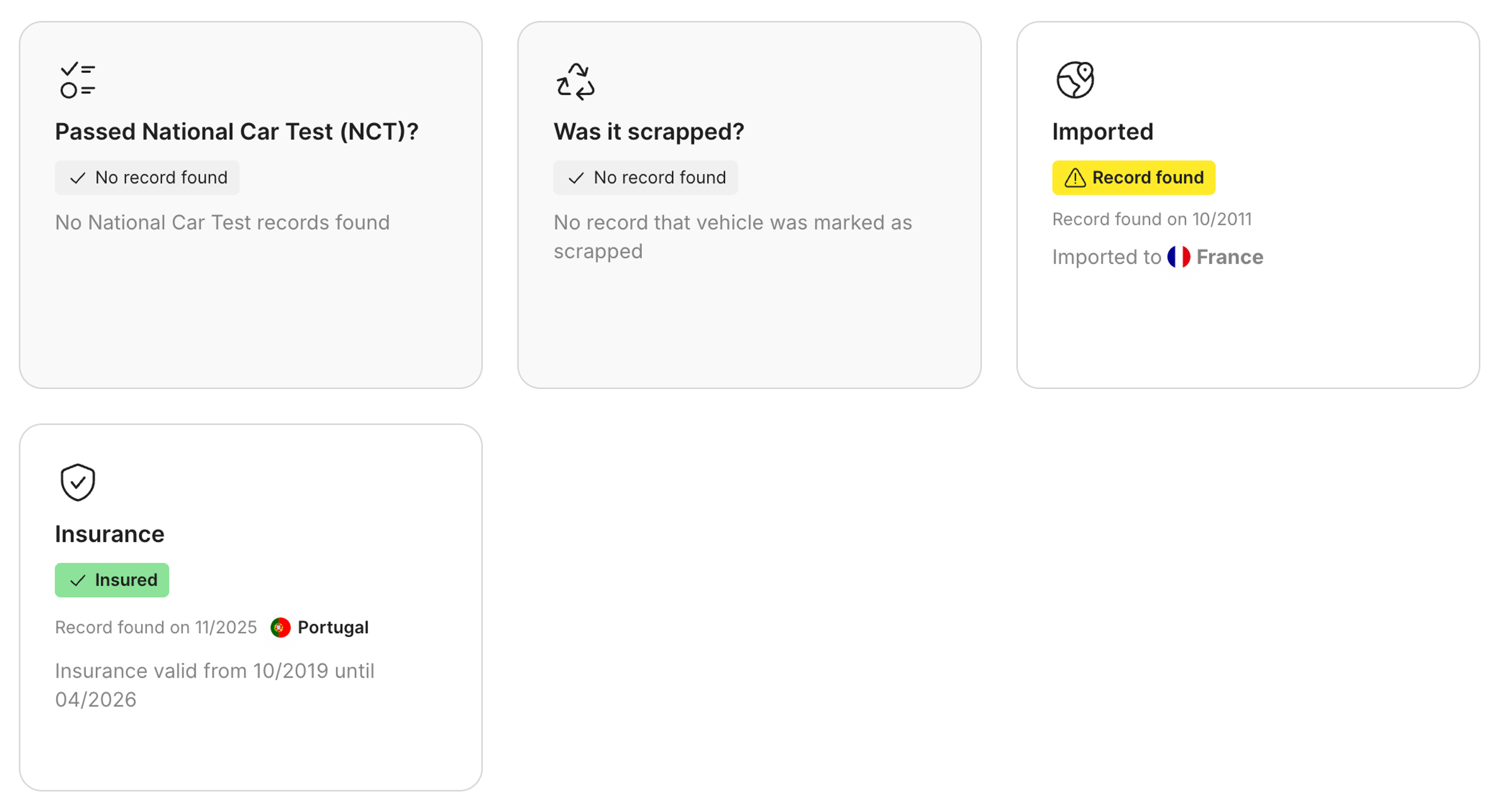 import records found in carVertical report