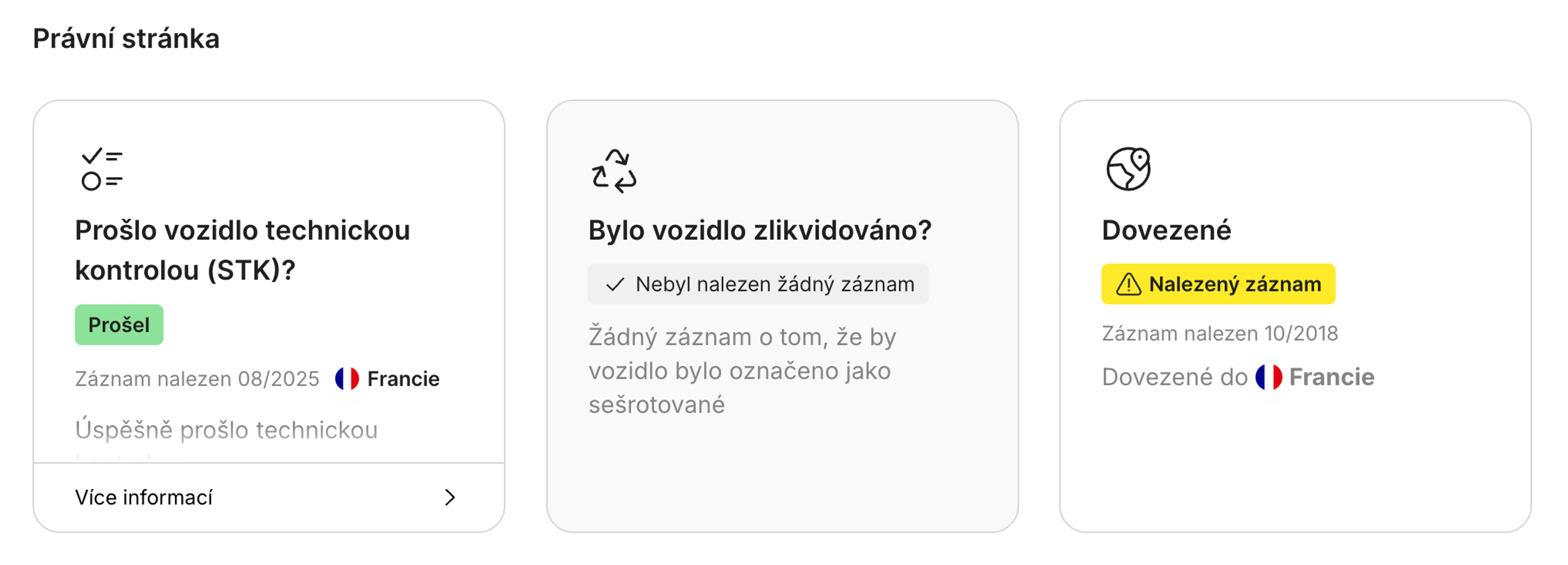 Záznamy o importu nalezené ve zprávě carVertica