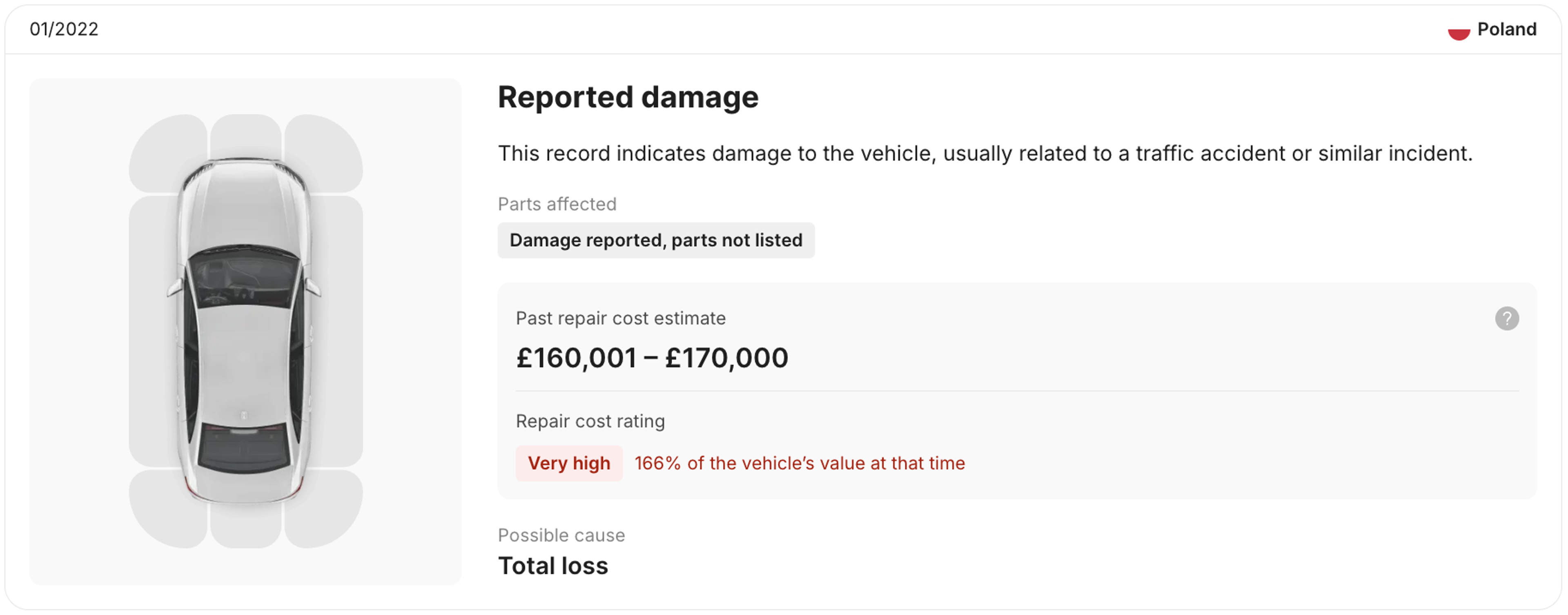 Fire damage record in the carVertical report