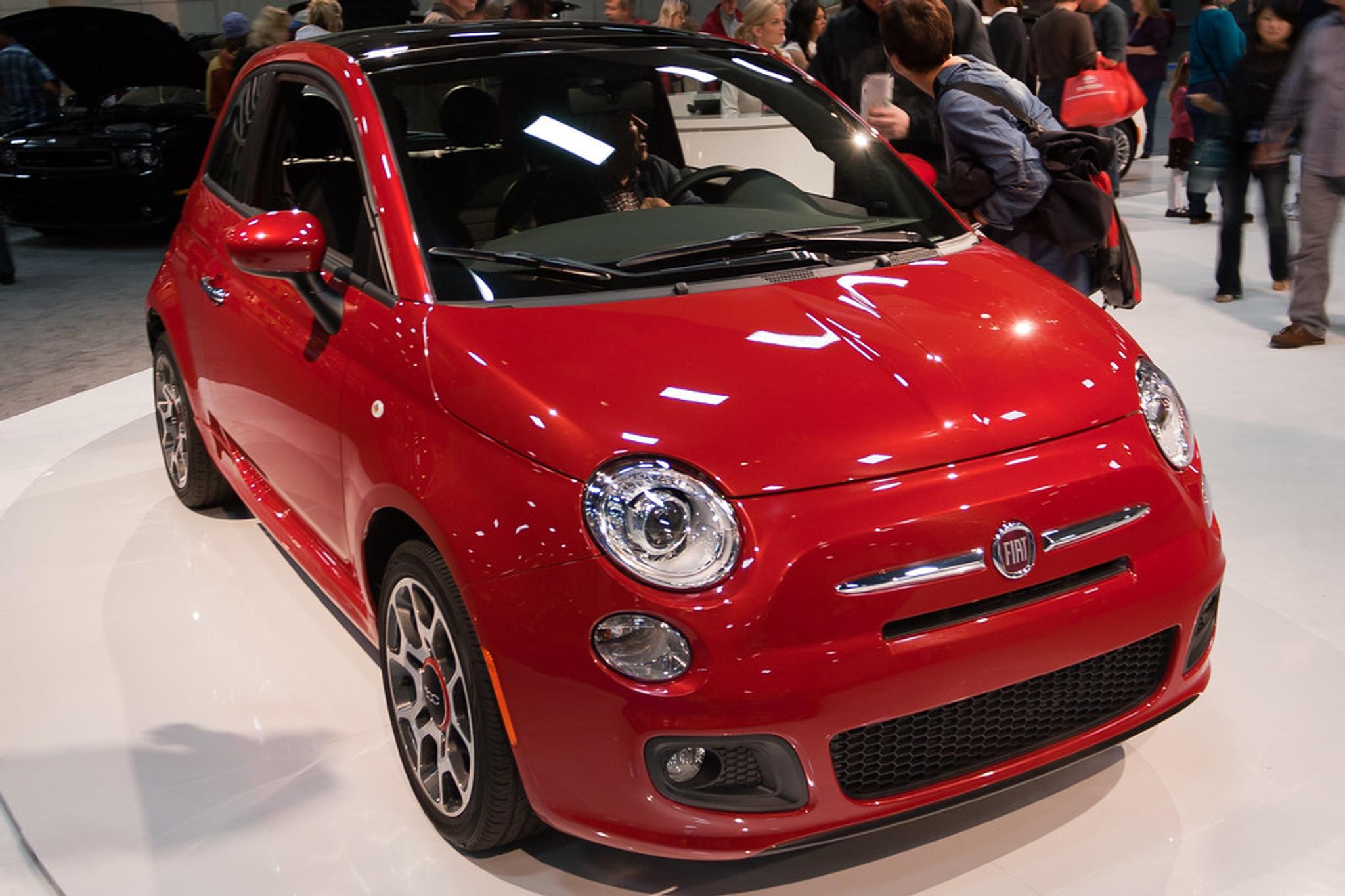 Red Fiat 500 in the showroom