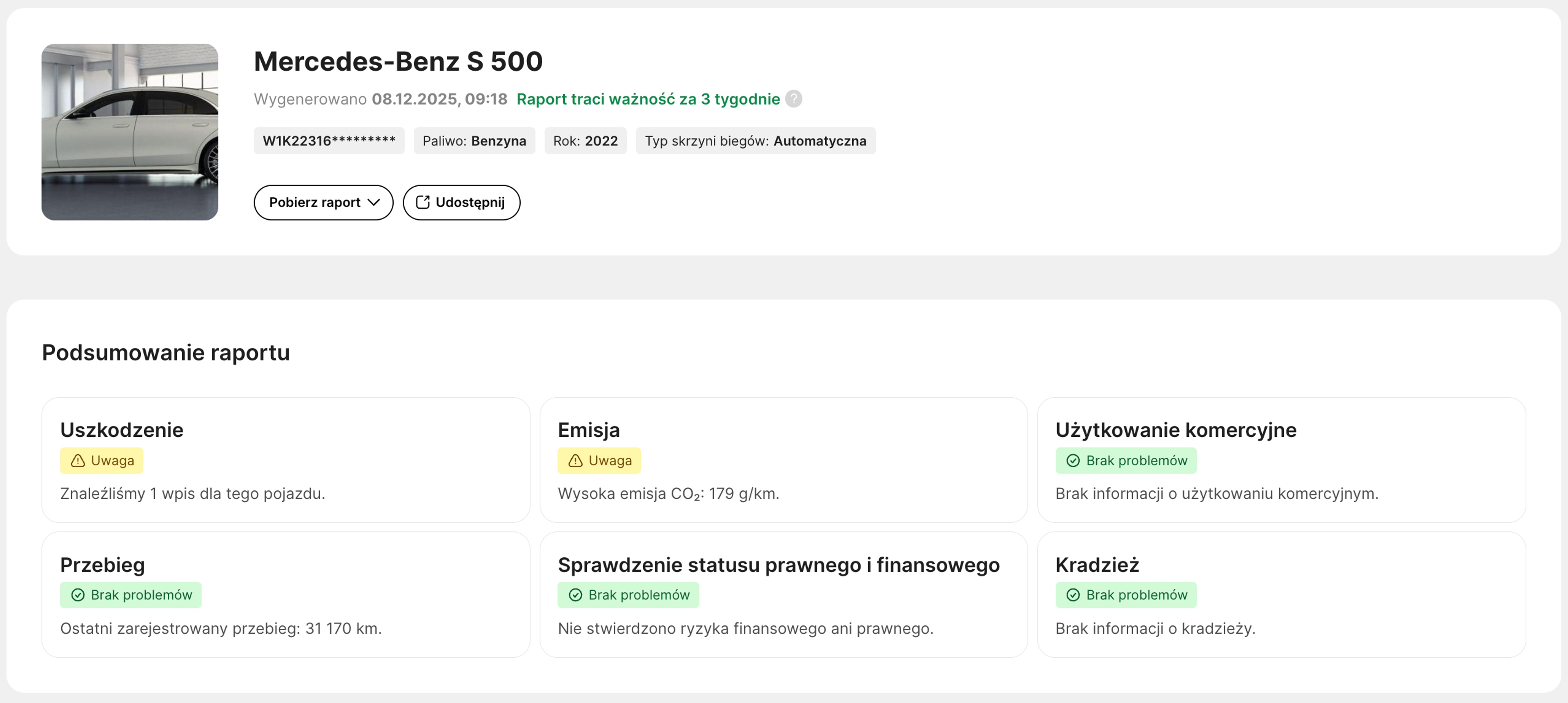 Sekcja Podsumowanie raportu