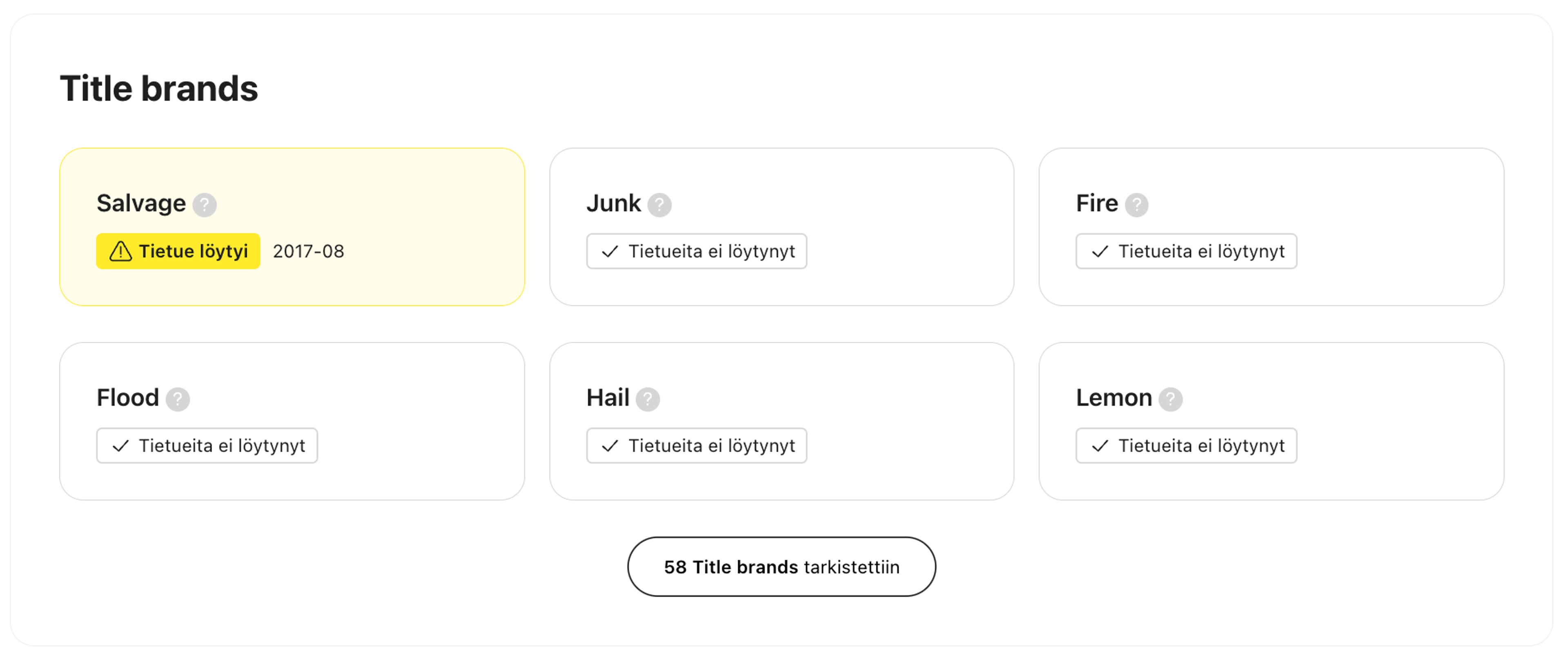 Todistusten leimat carVerticalin raportissa