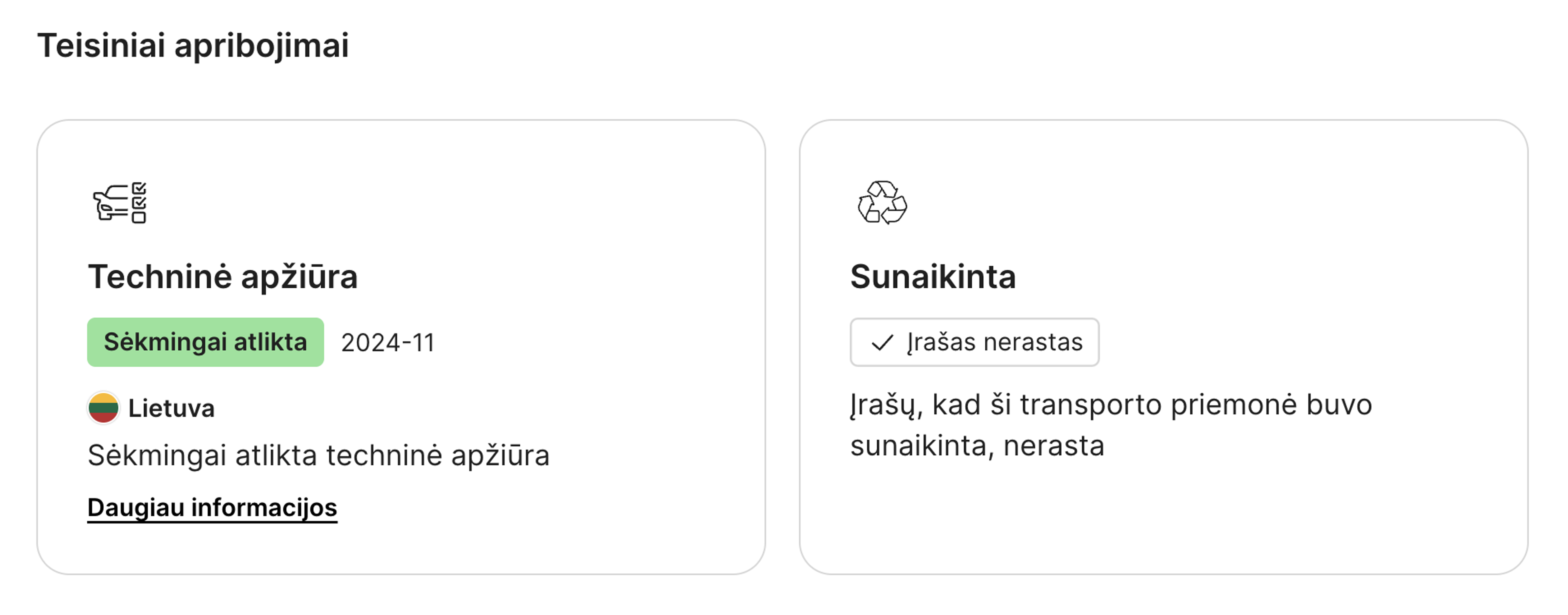 teisiniai įrašai rasti carVertical ataskaitoje