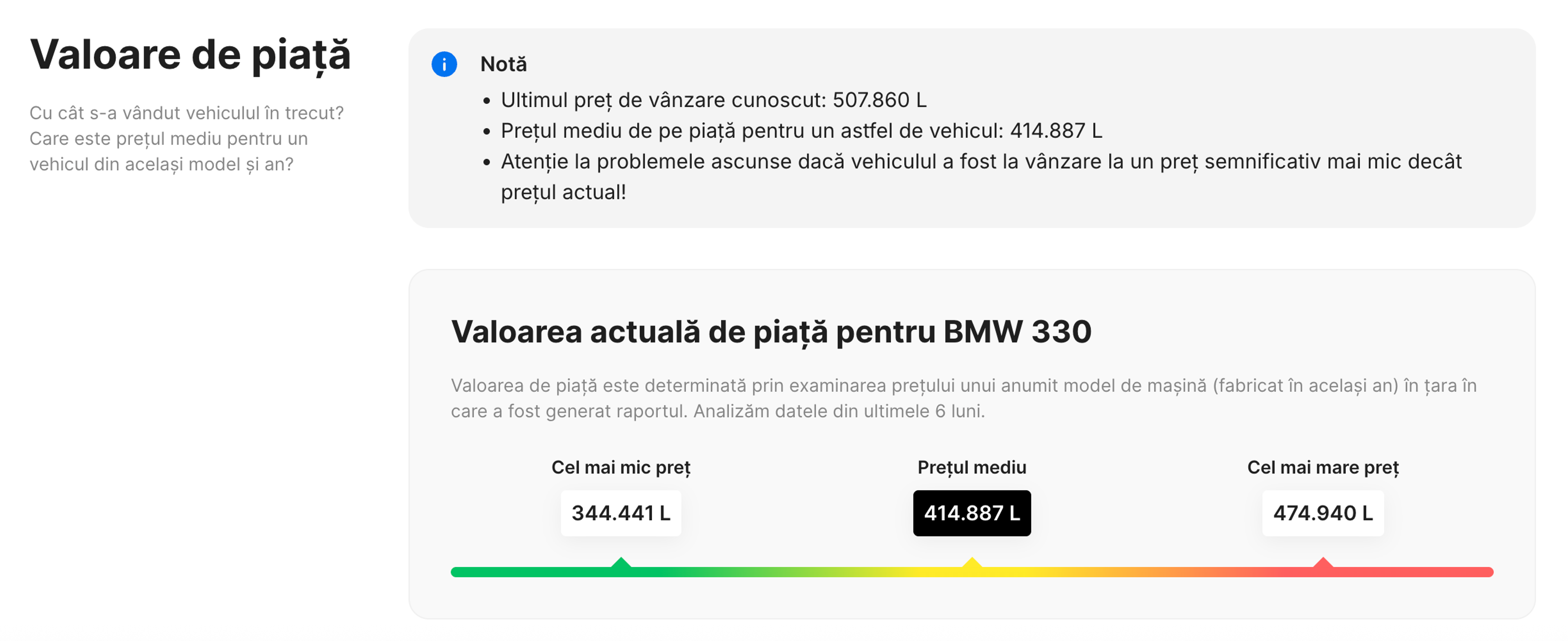 raport istoricul vehiculului, valoarea de piață, prețul mediu al mașinii