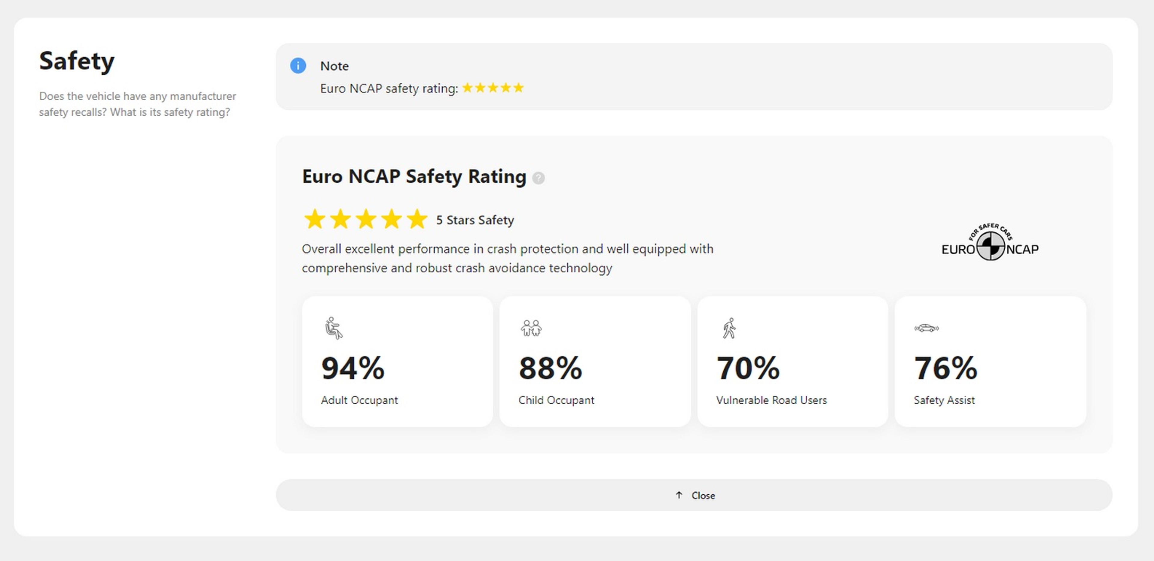 Car safety rating in the carVertical history report