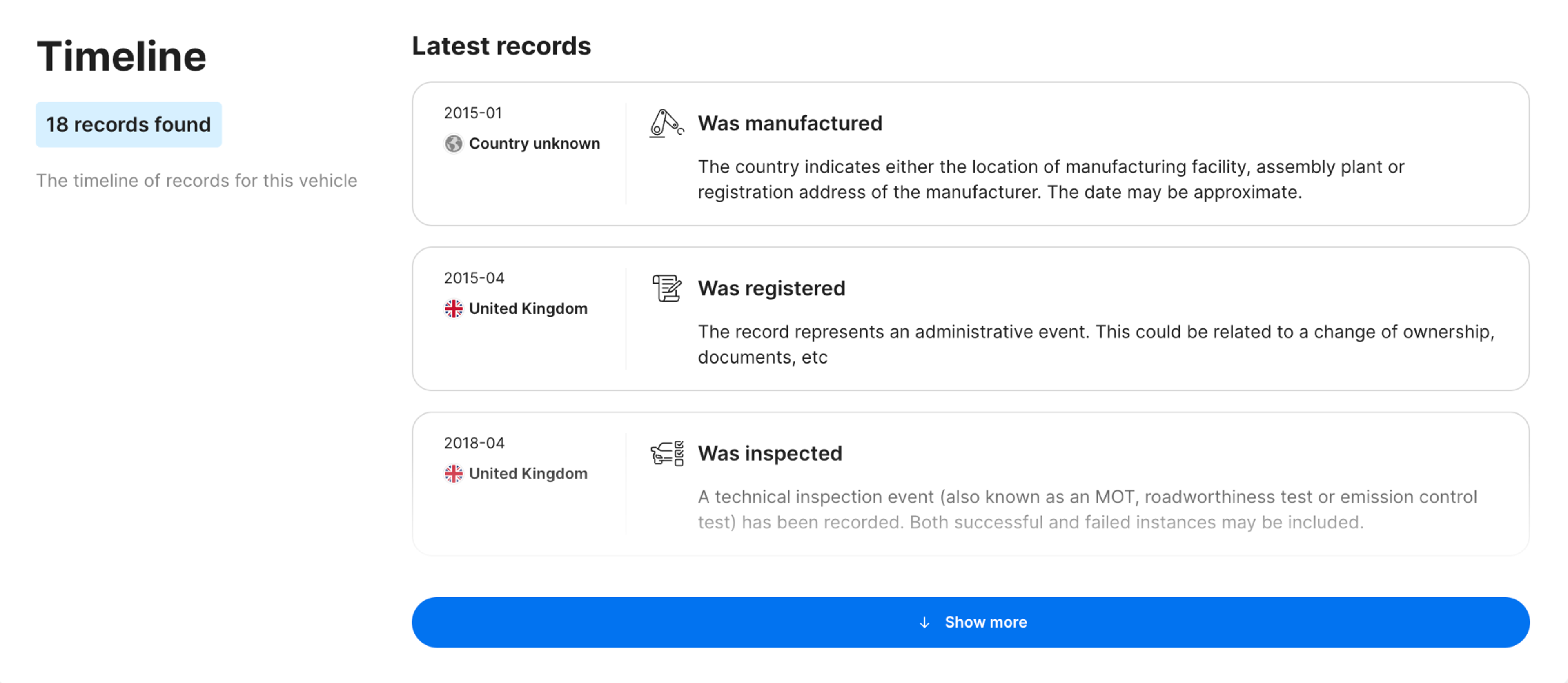 timeline section in a carVertical report