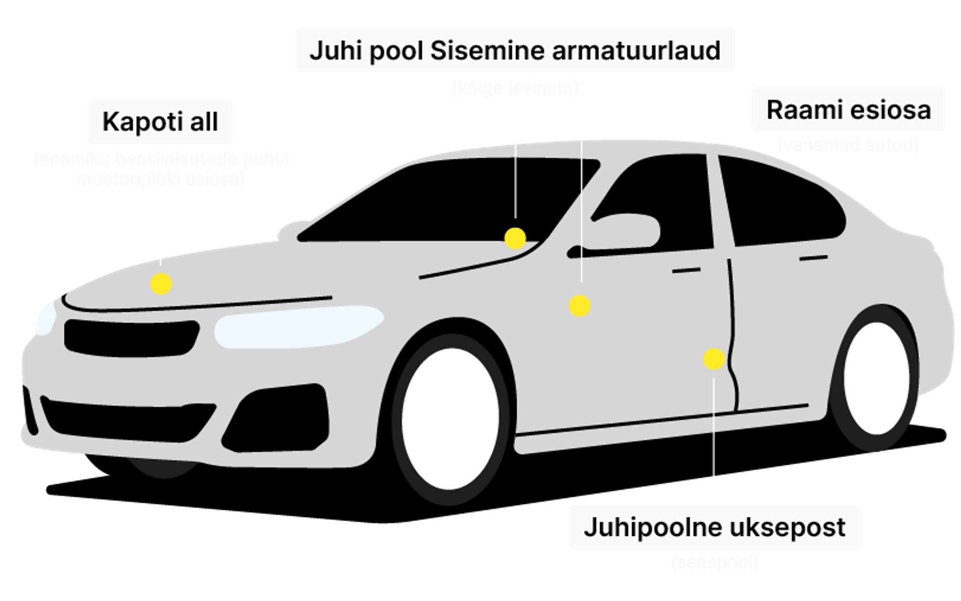 Car frame with marked VIN number locations