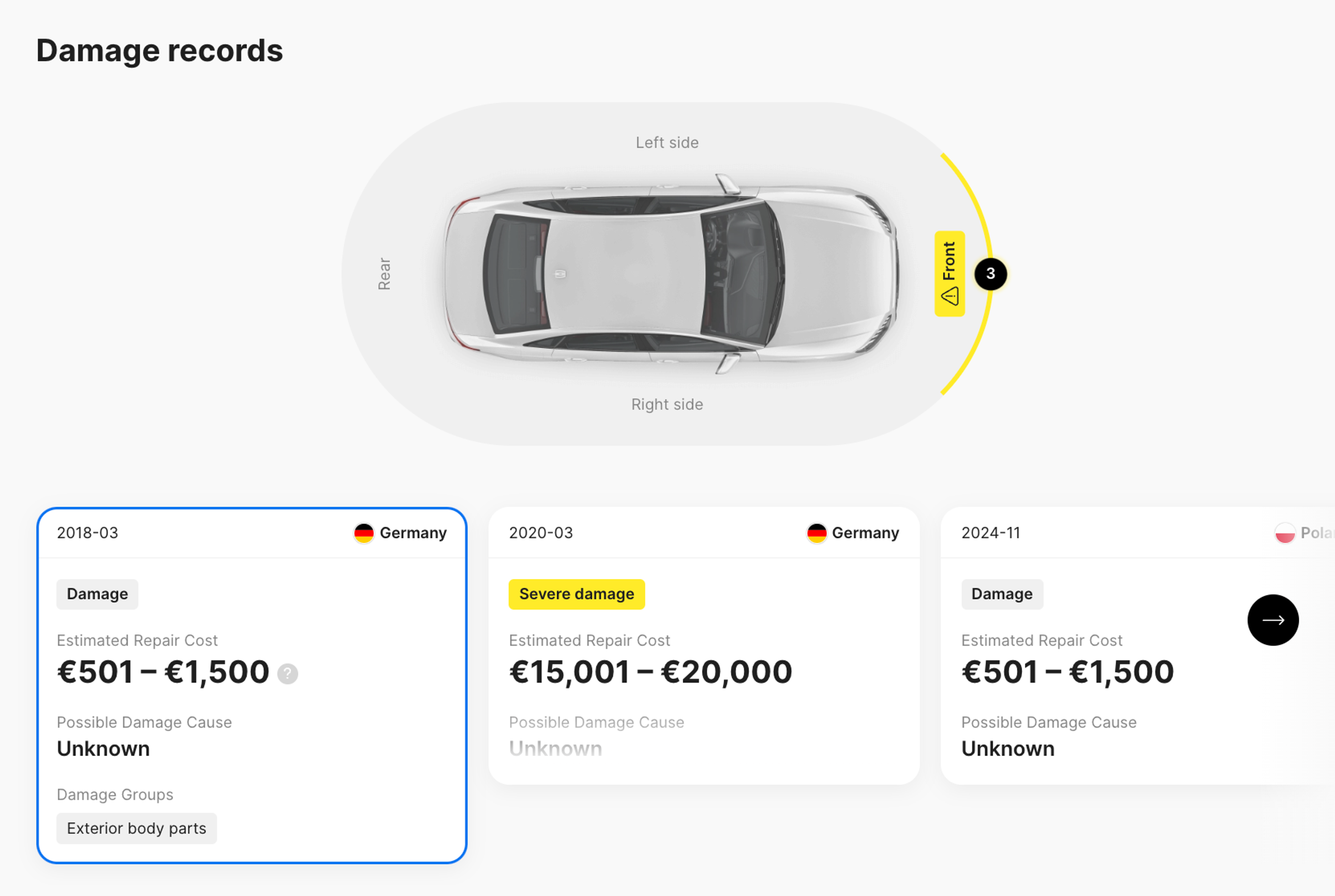 Damage history in the carVertical report