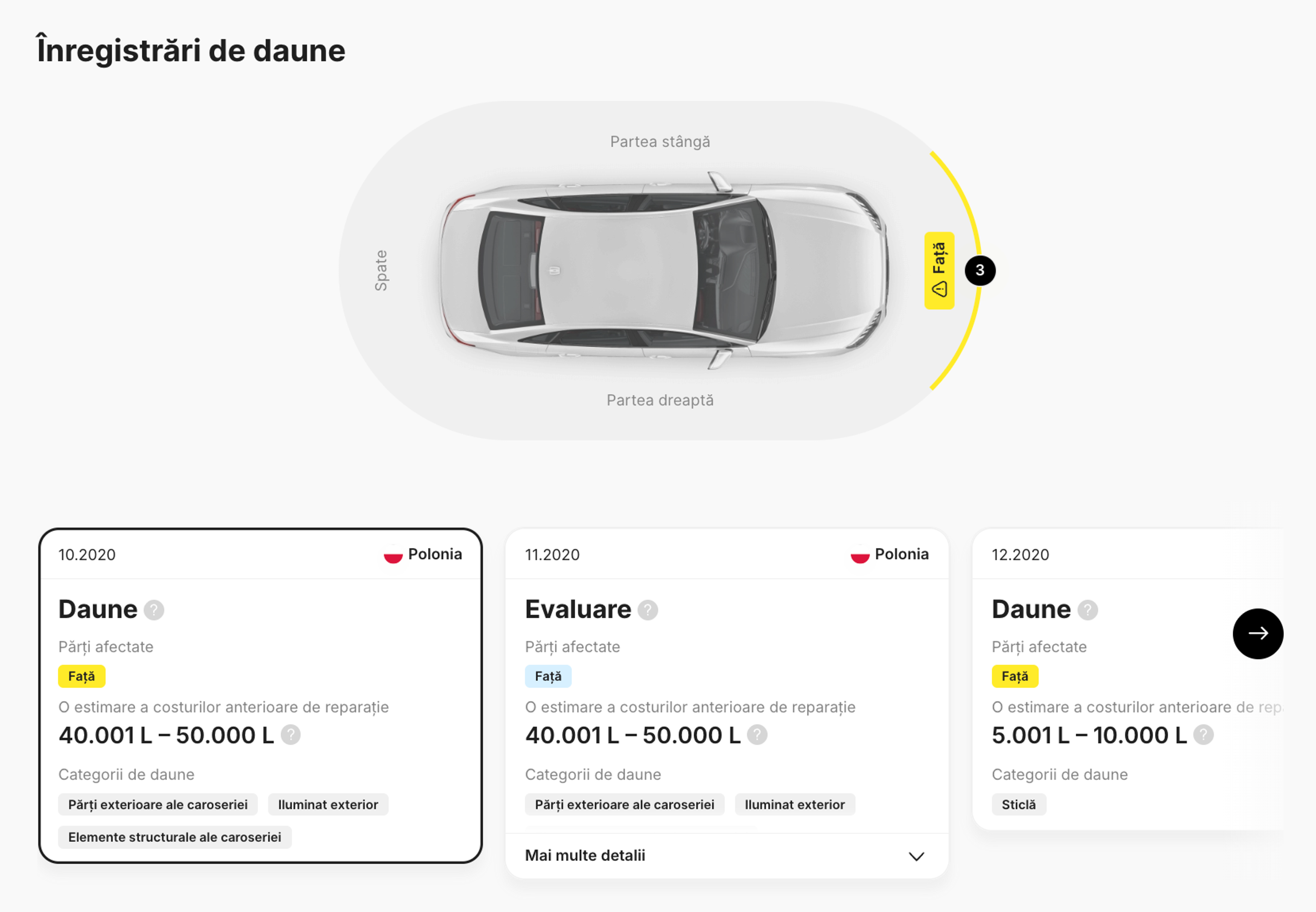 Înregistrări de daune în raportul carVertical