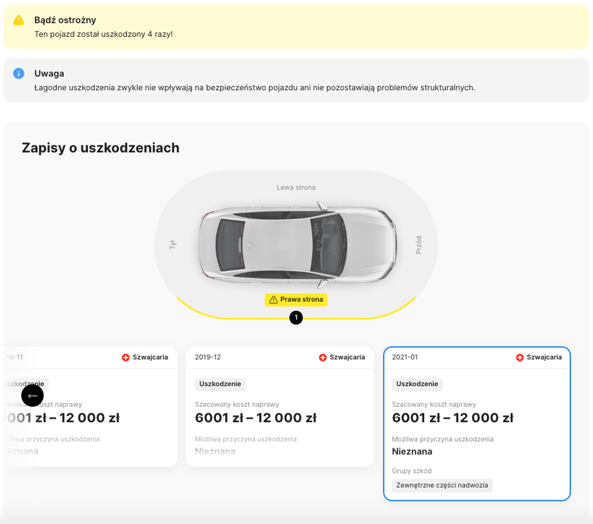 Raport uszkodzeń pojazdu