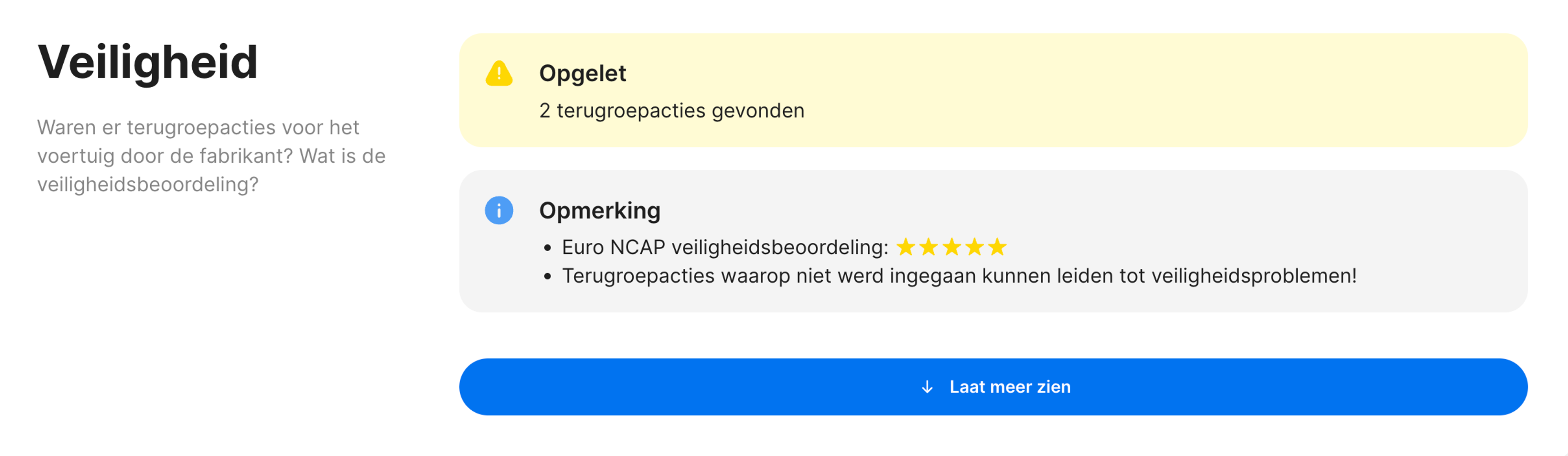 Veiligheidssectie in carVertical rapport