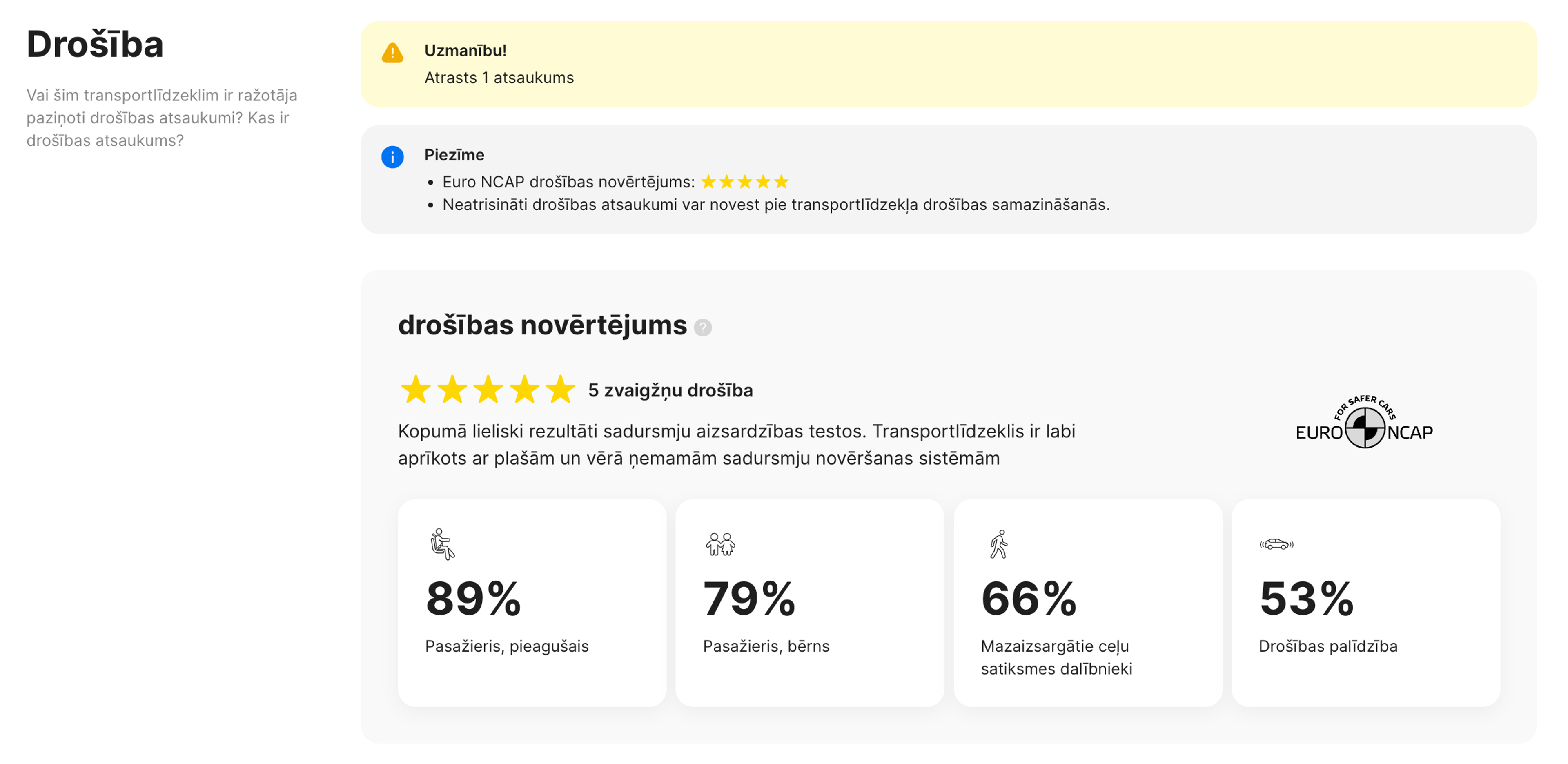 Drošības vērtējumi carVertical pārskatā
