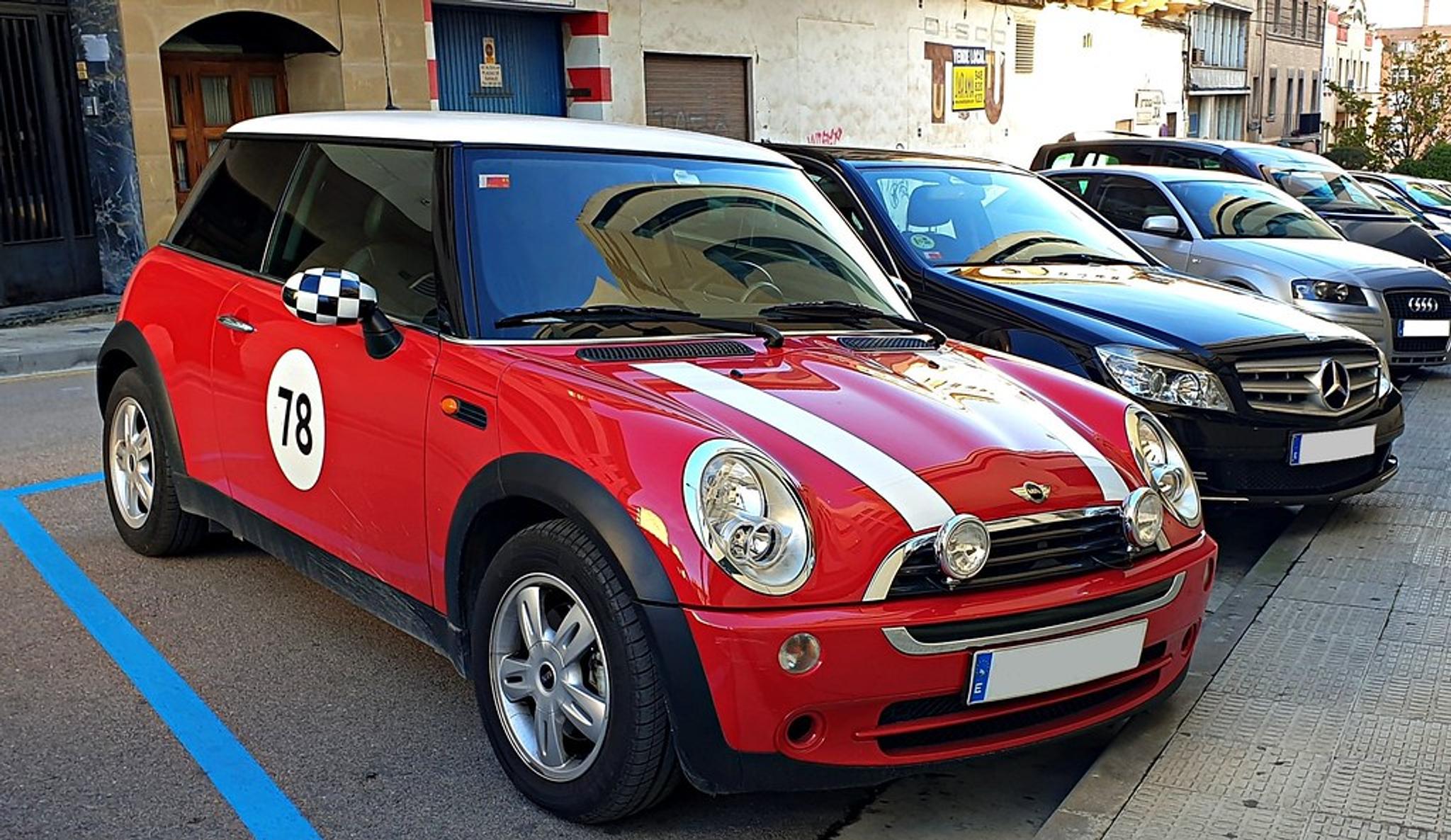 Red Mini One with white stripes