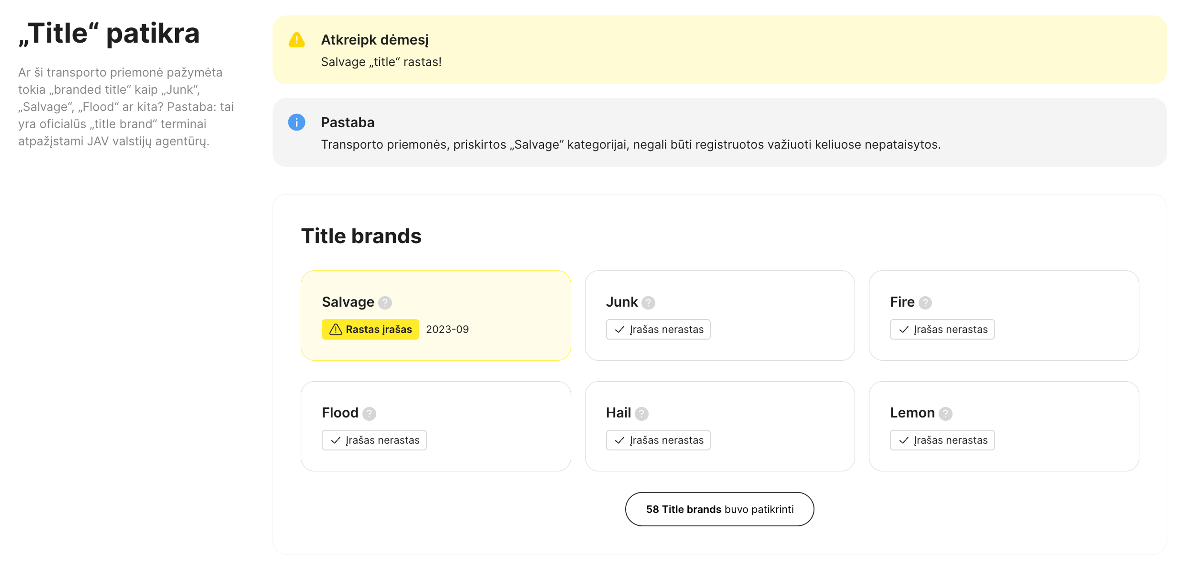 title brands rasti carVertical ataskaitoje