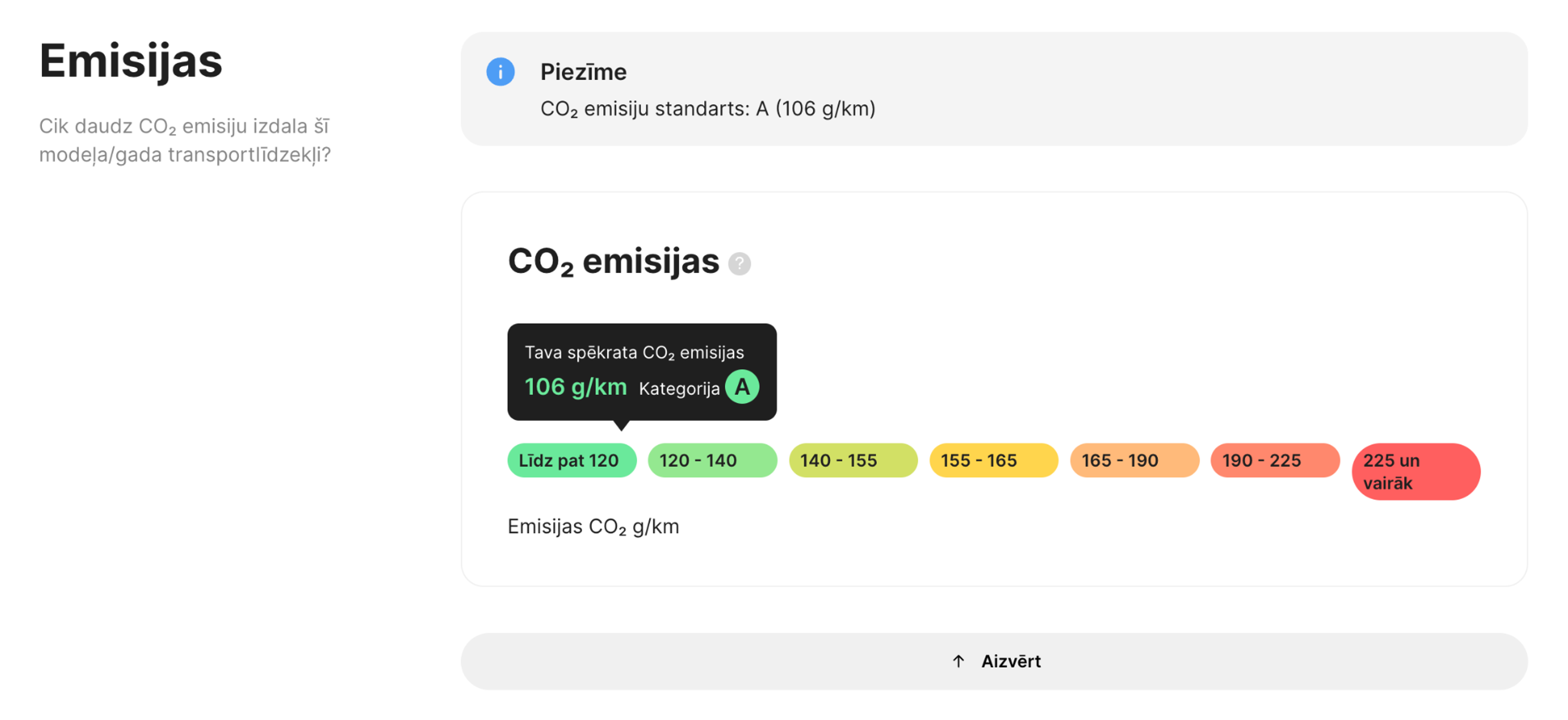 emisiju sadaļa carVertical pārskatā