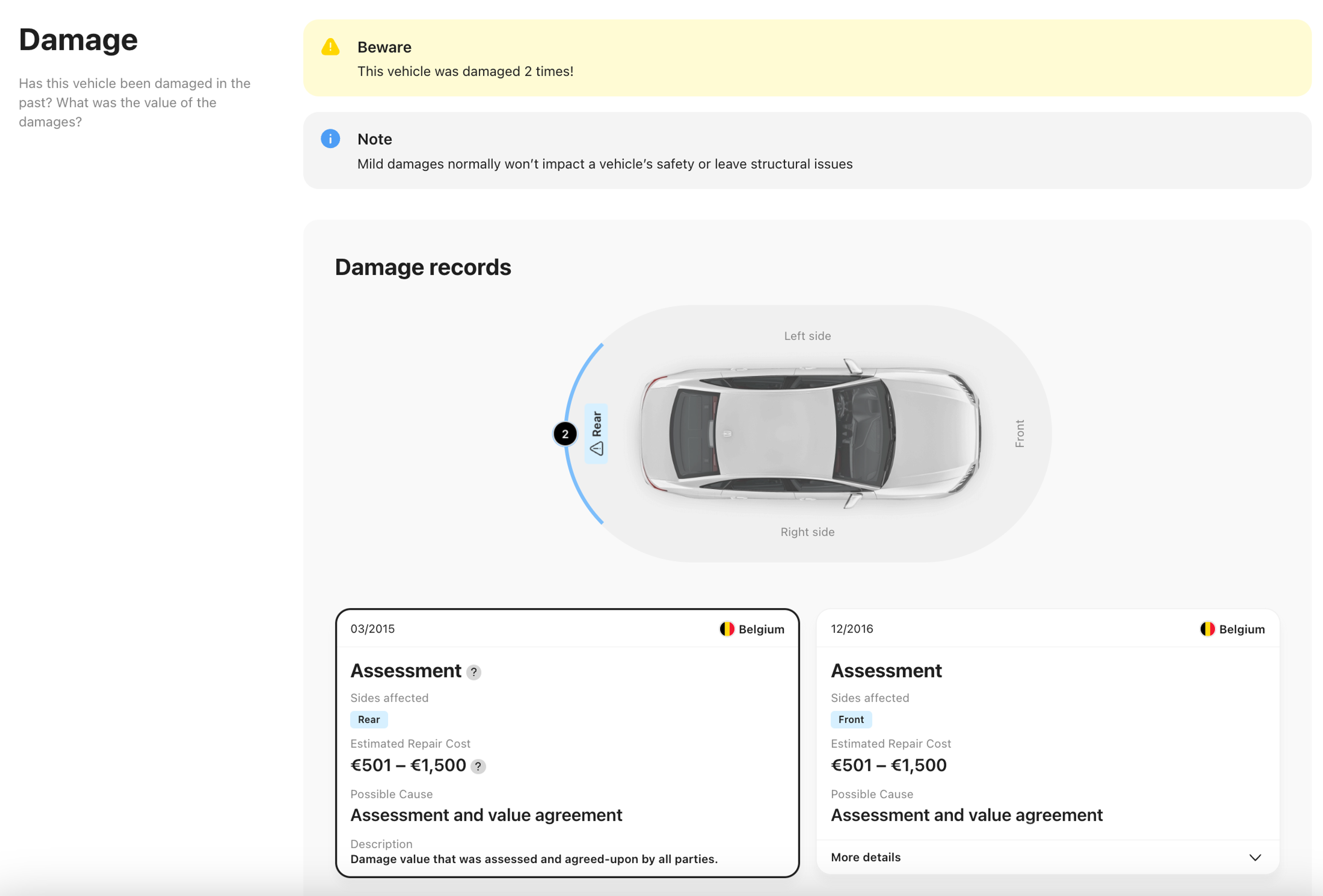 damage records found in carVertical report