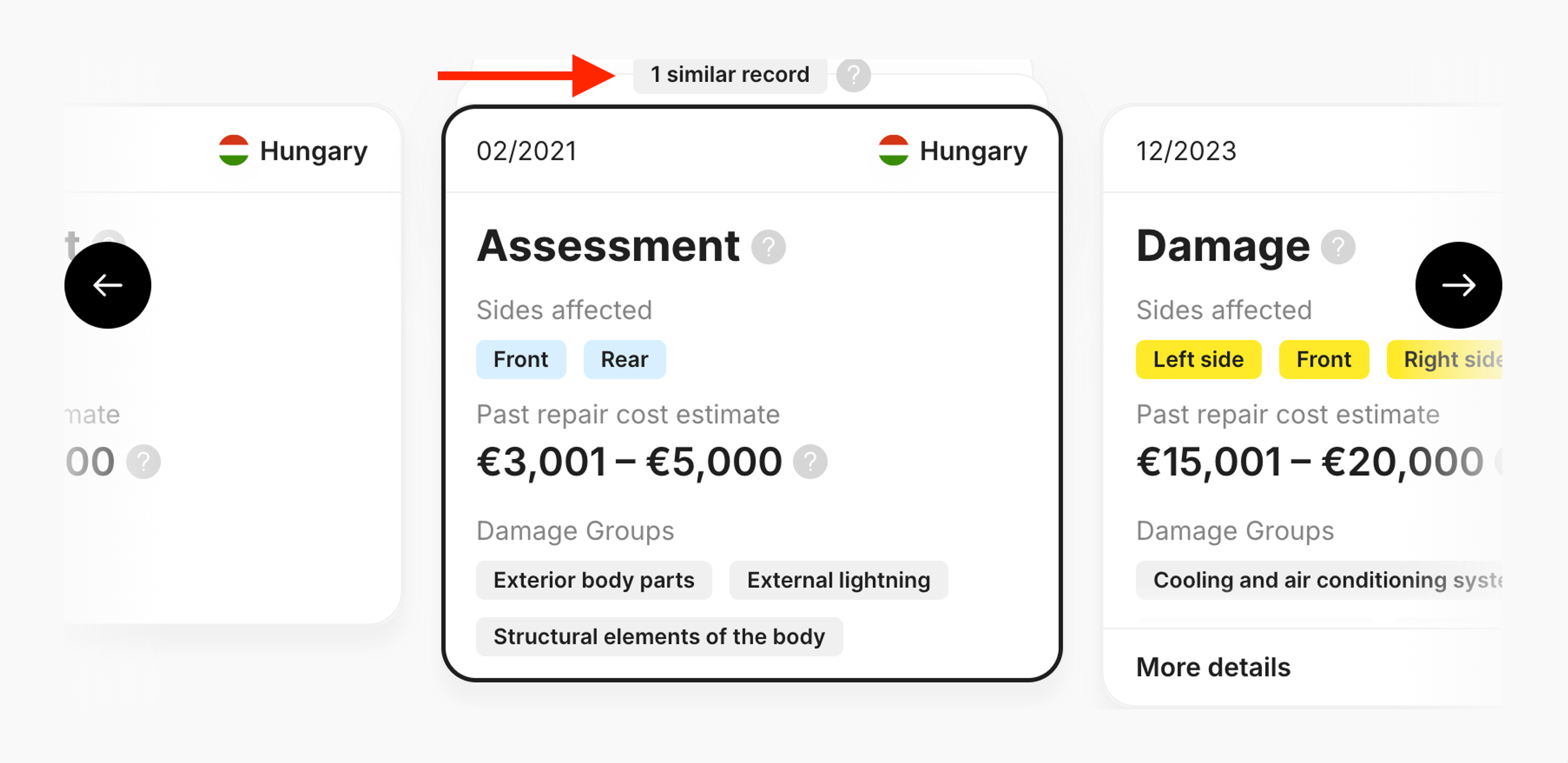 Similar records in the Damage section