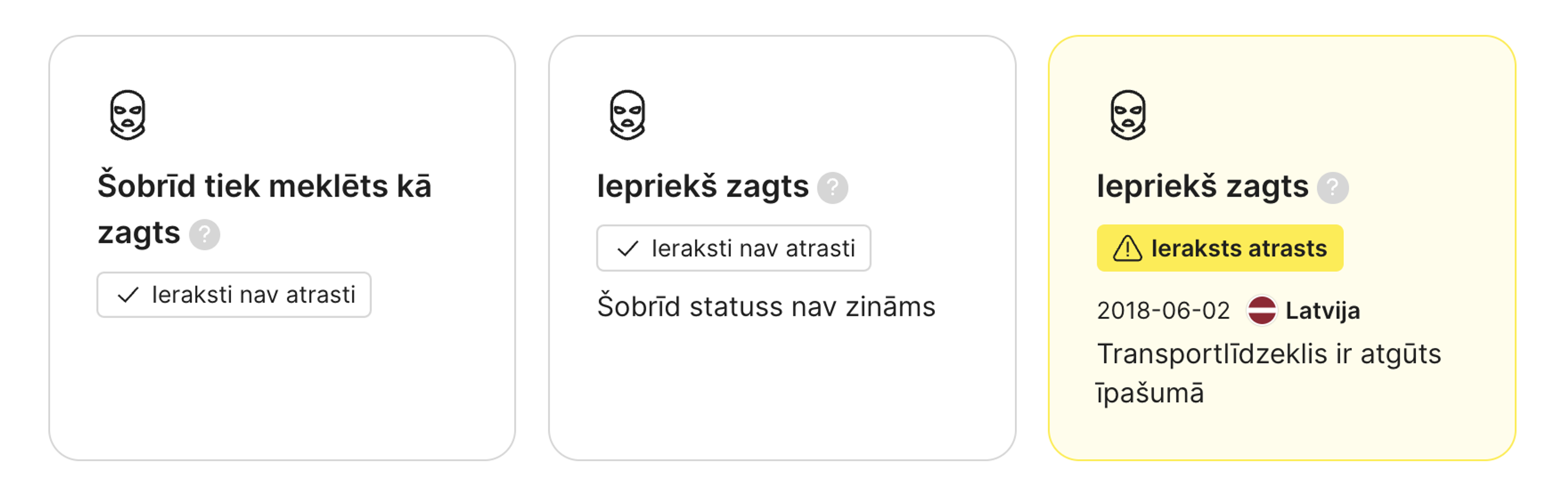transportlīdzekļa statuss