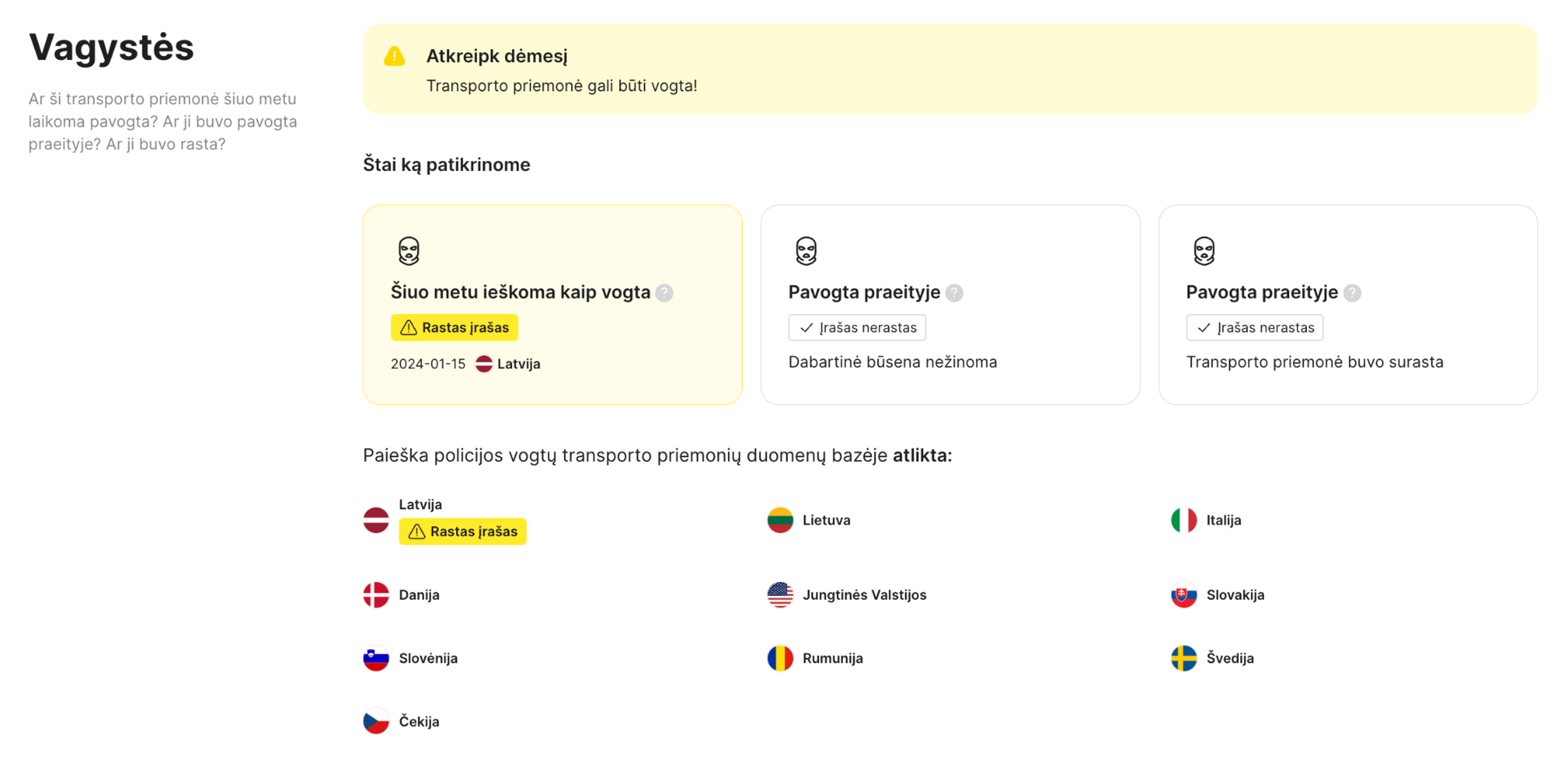 šiuo metu ieškoma, automobilio vagystės