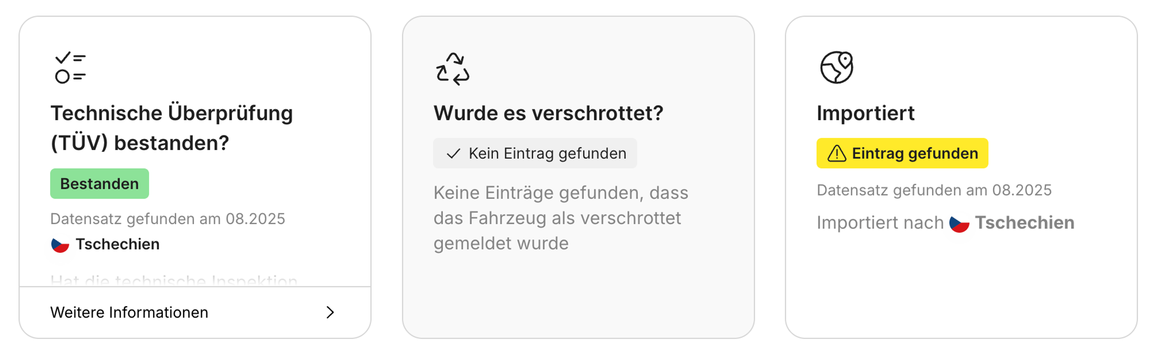 Im carVertical-Bericht gefundene Importdaten
