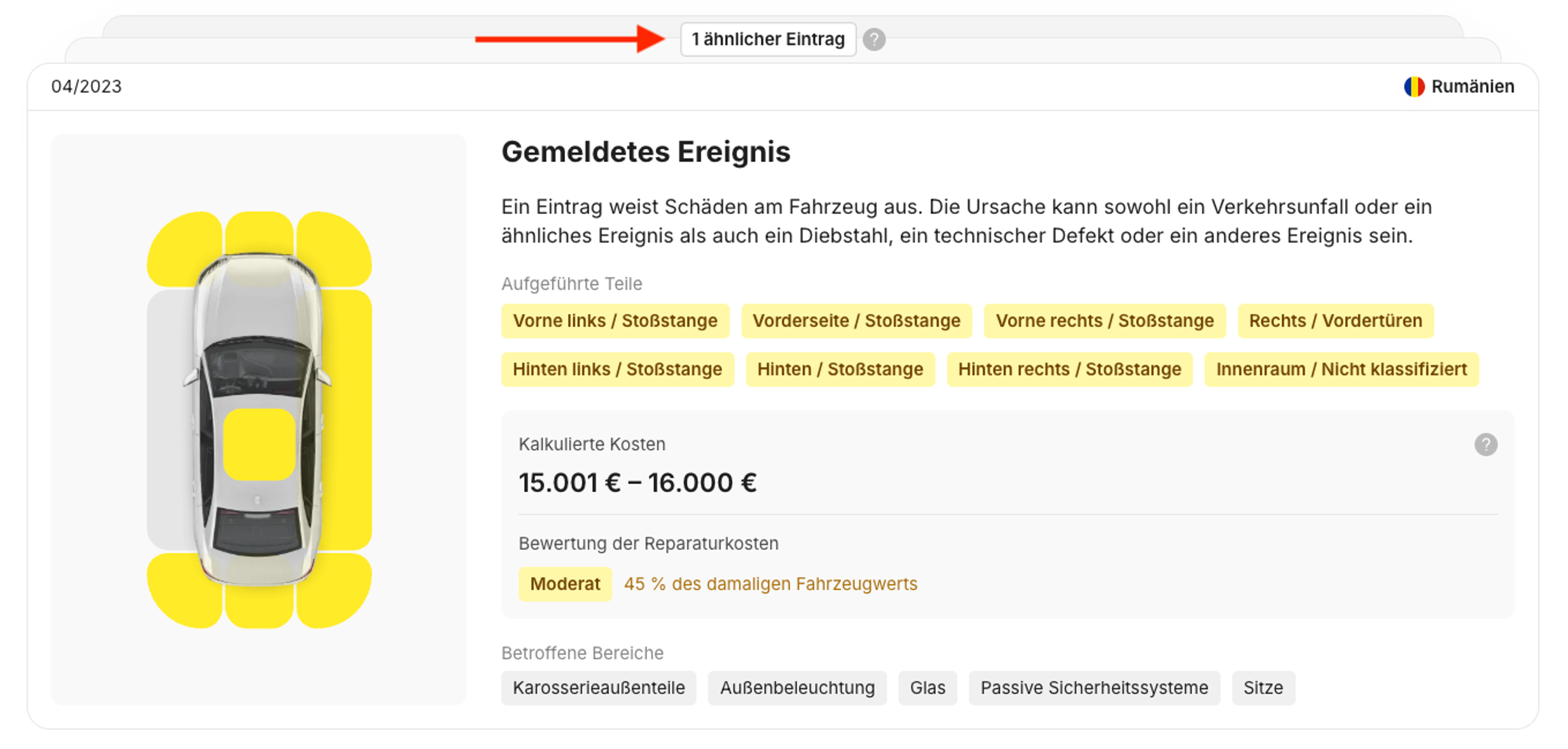 Ähnlicher Datensatz im Abschnitt „Schäden“