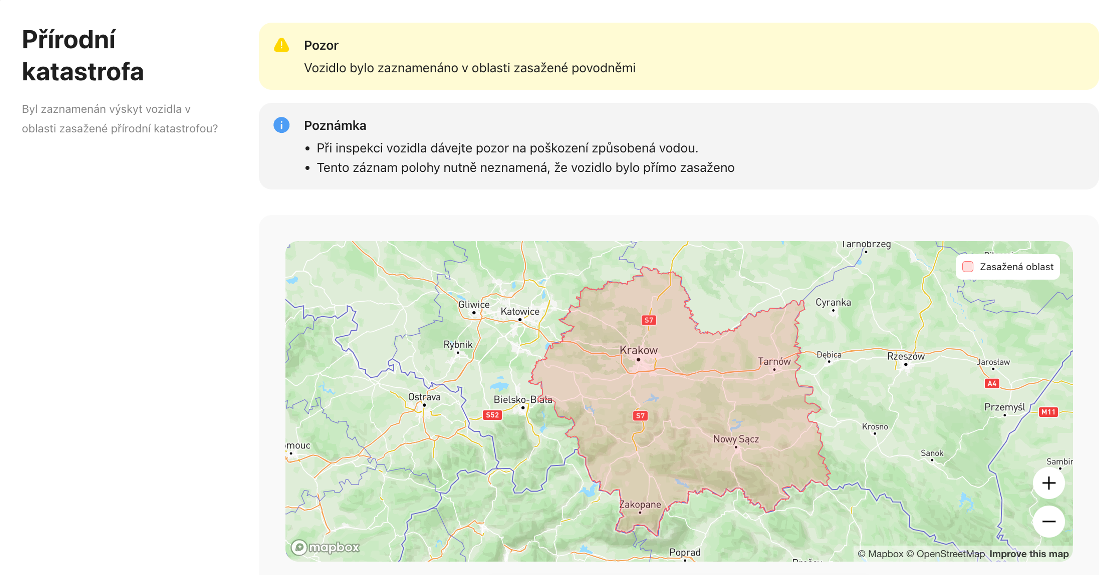 Ve zprávě o historii vozidla carVertical byl nalezen záznam o záplavách