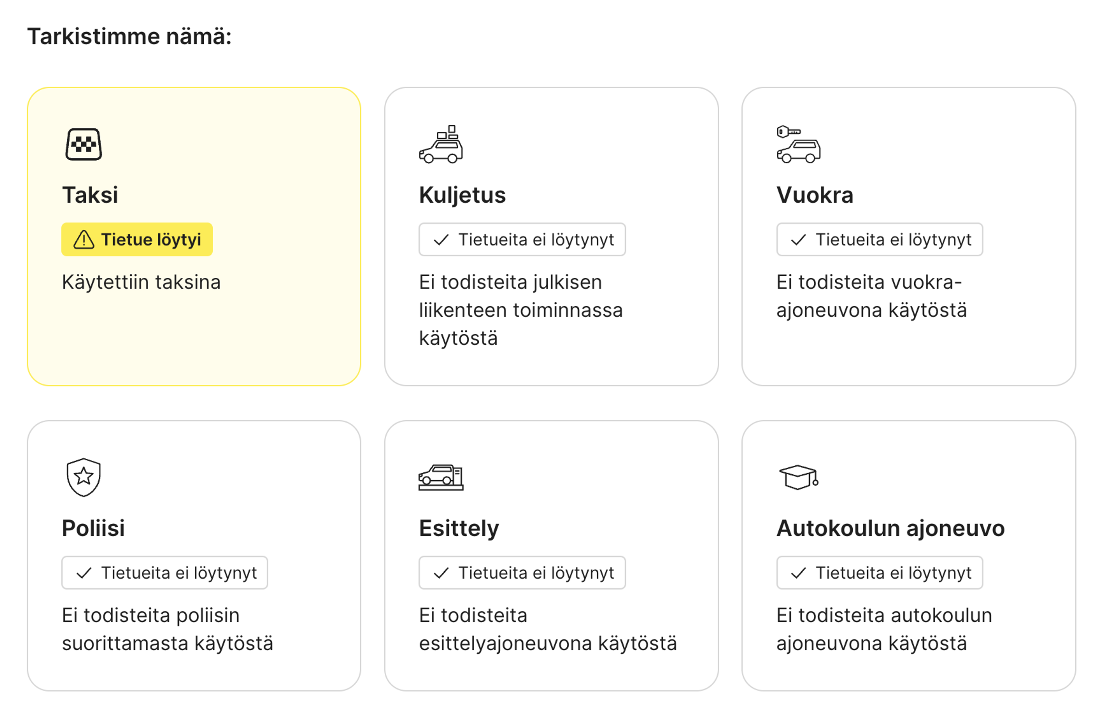 taksitietue löytyi "carVertical"-raportista