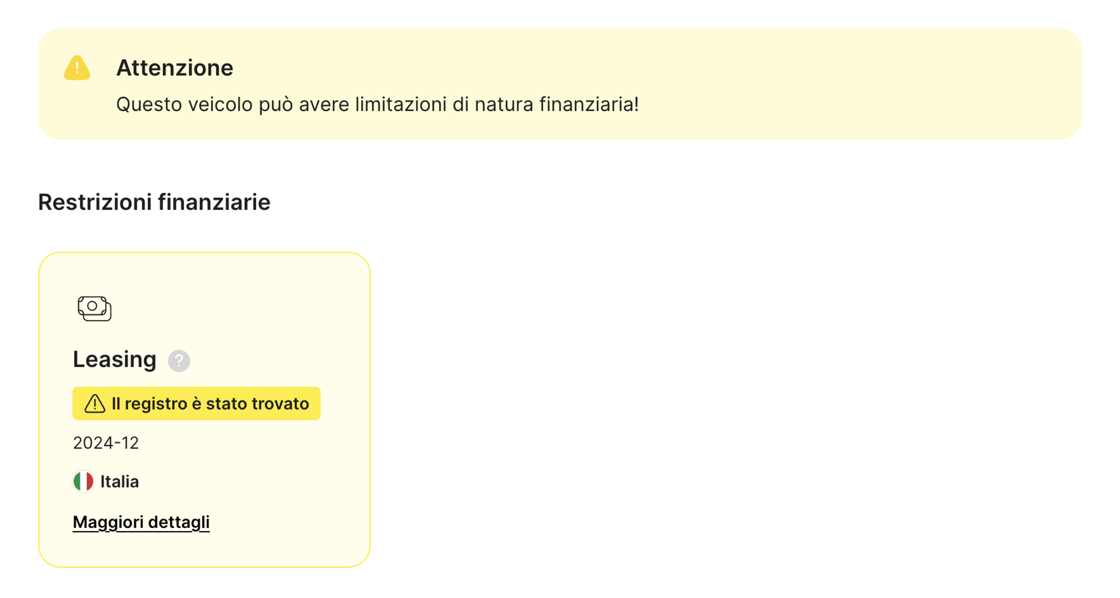leasing trovato nel report carVertical