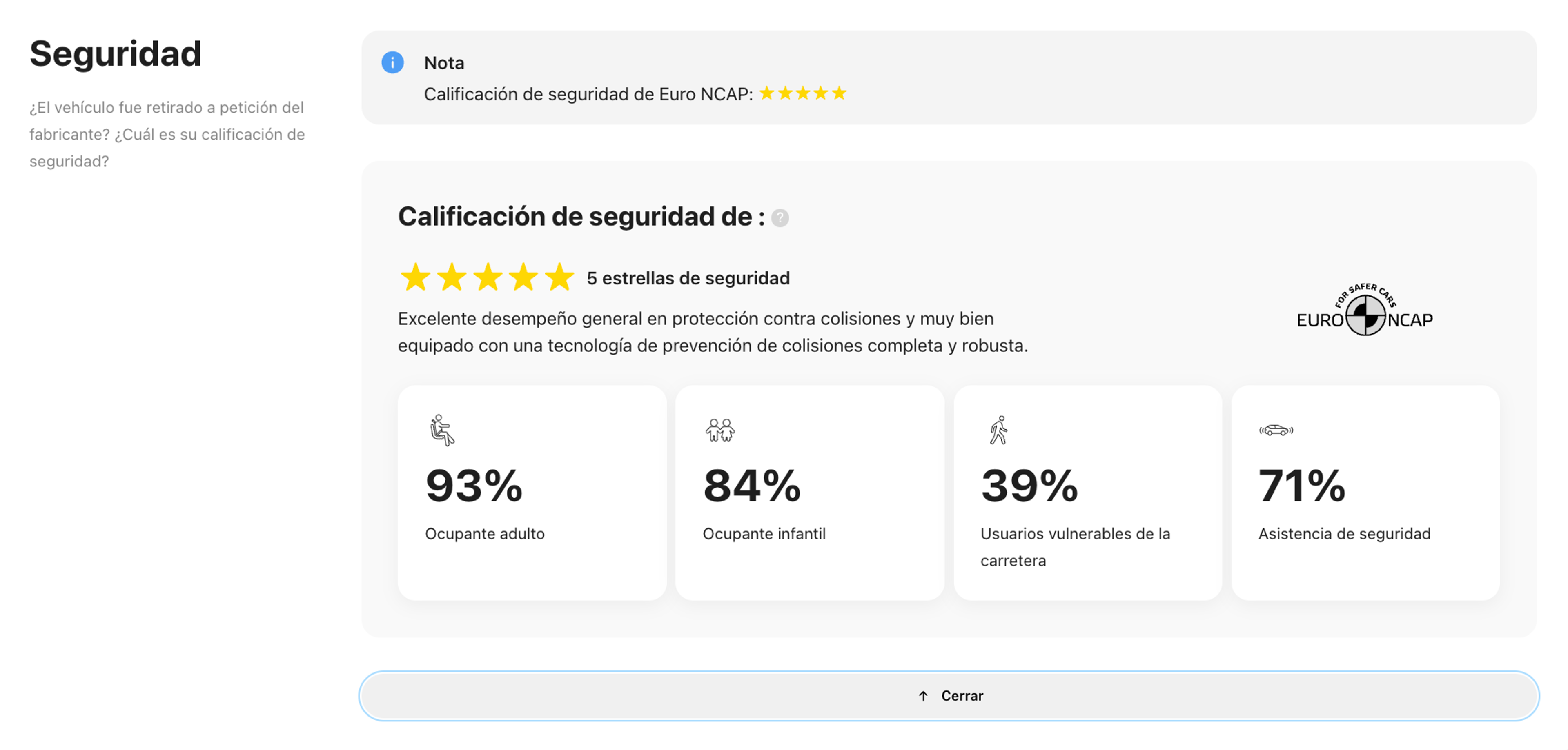 Sección de seguridad en el cocheInforme histórico del vehículo vertical