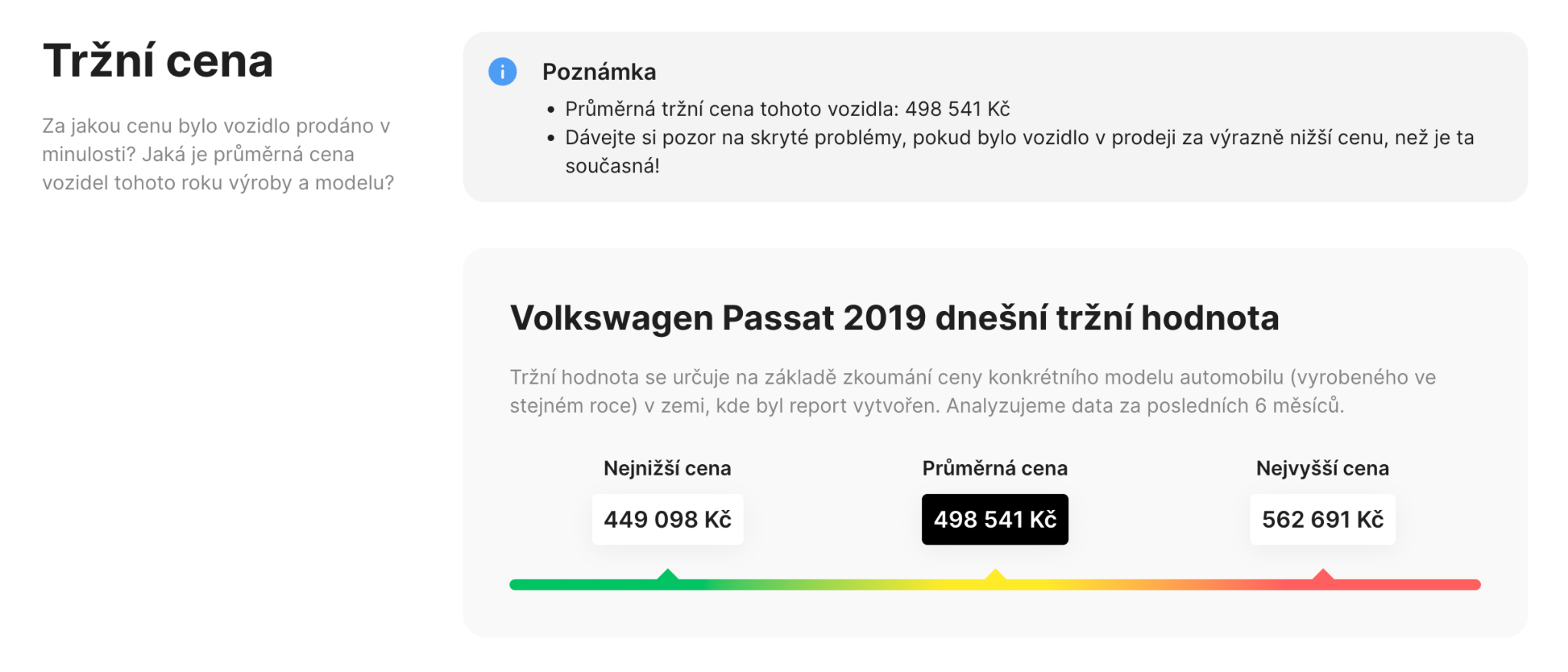 sekce oceňování vozu ve zprávě carVertical