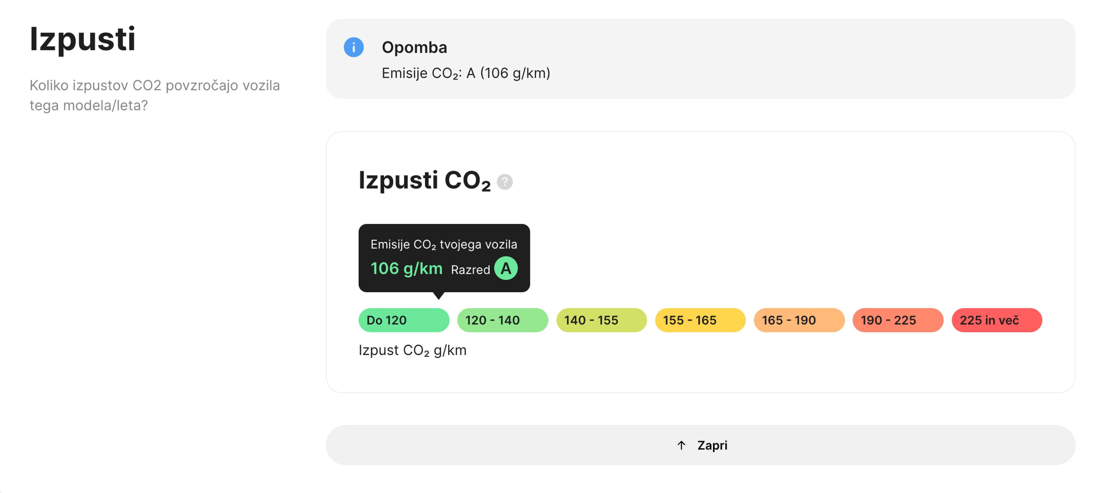 razdelek o emisijah v poročilu carVertical