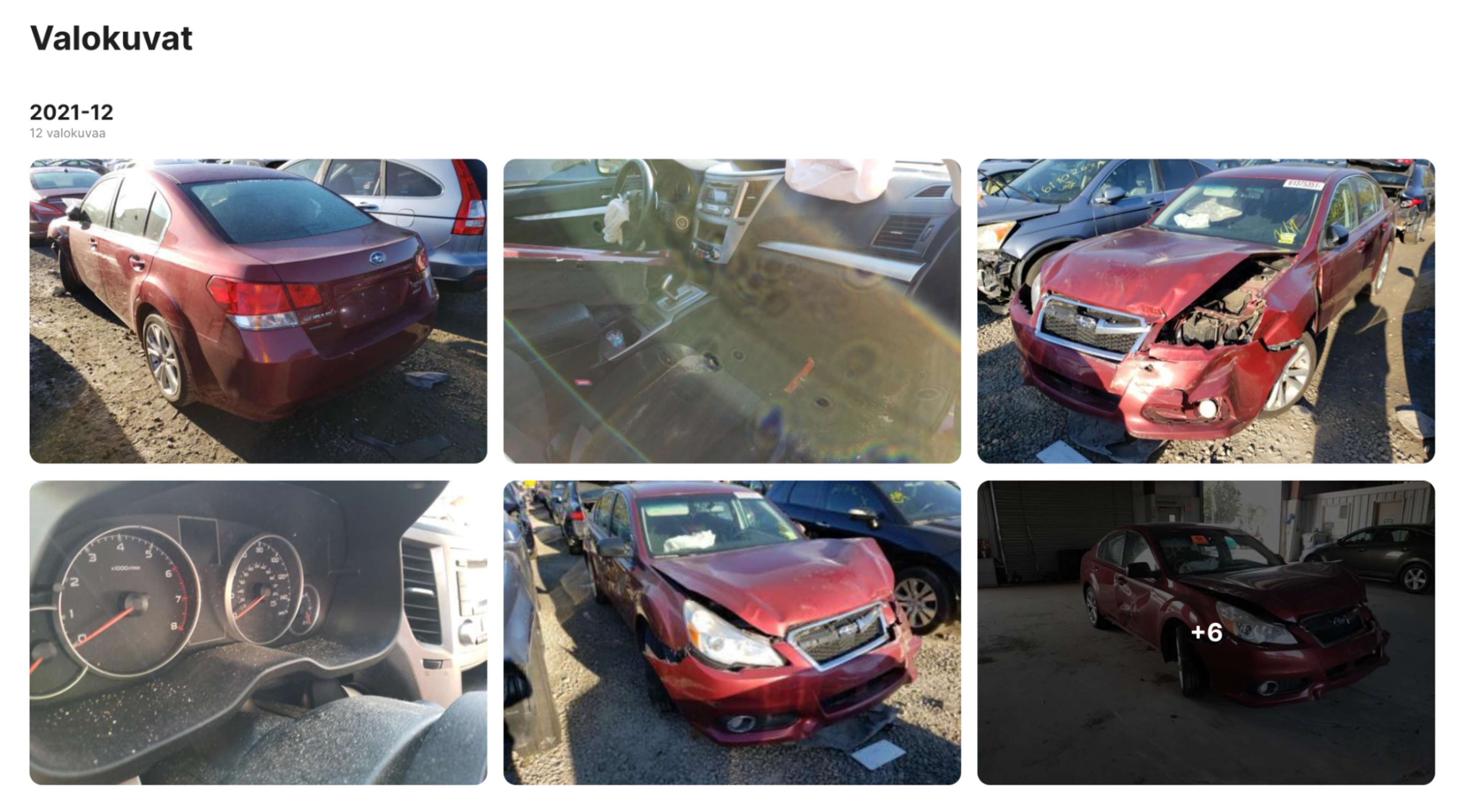 Vahingoittunut auto carVertical-raportin Valokuvat-osiossa