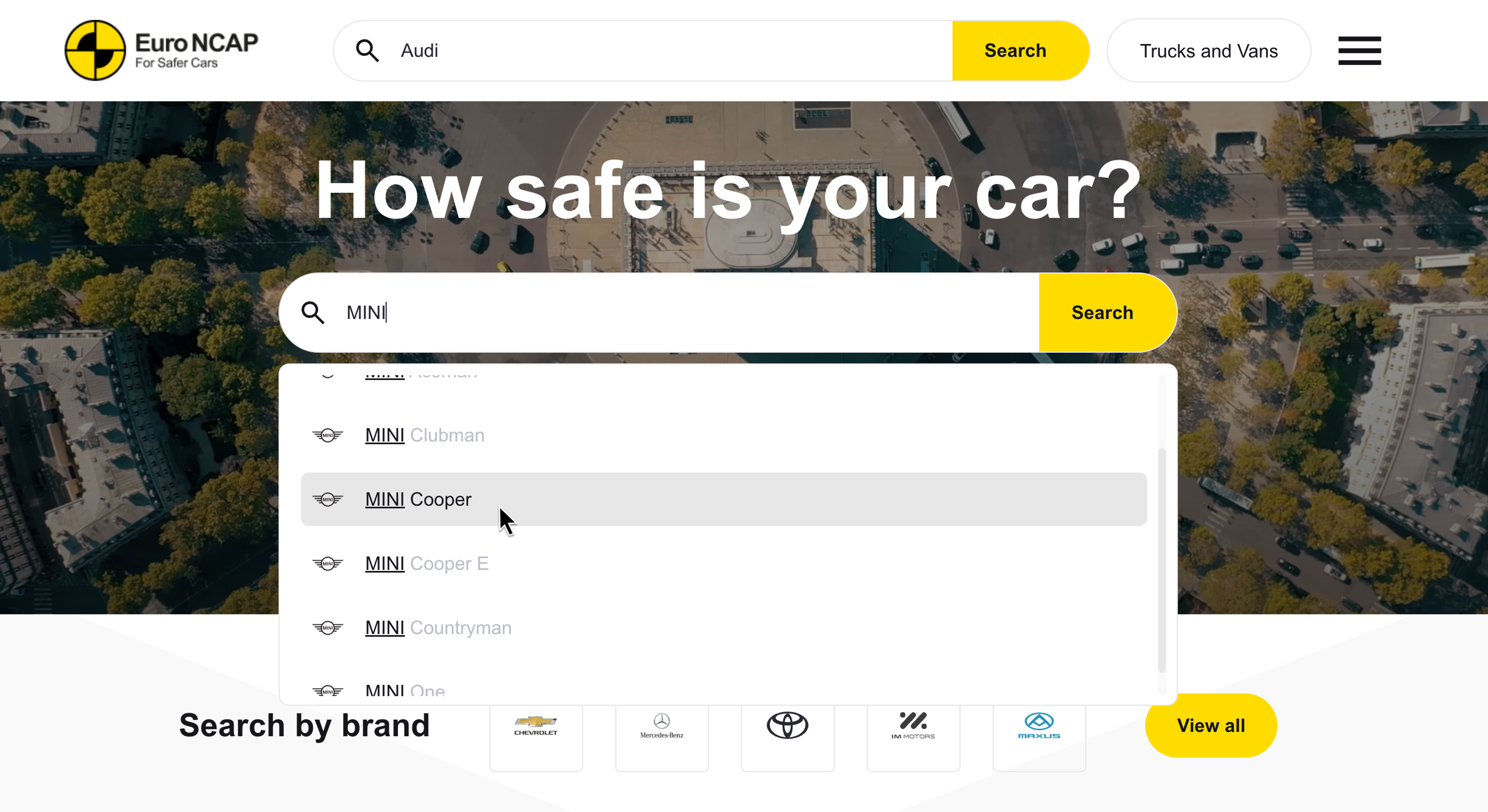 Checking safety ratings on Euro NCAP website