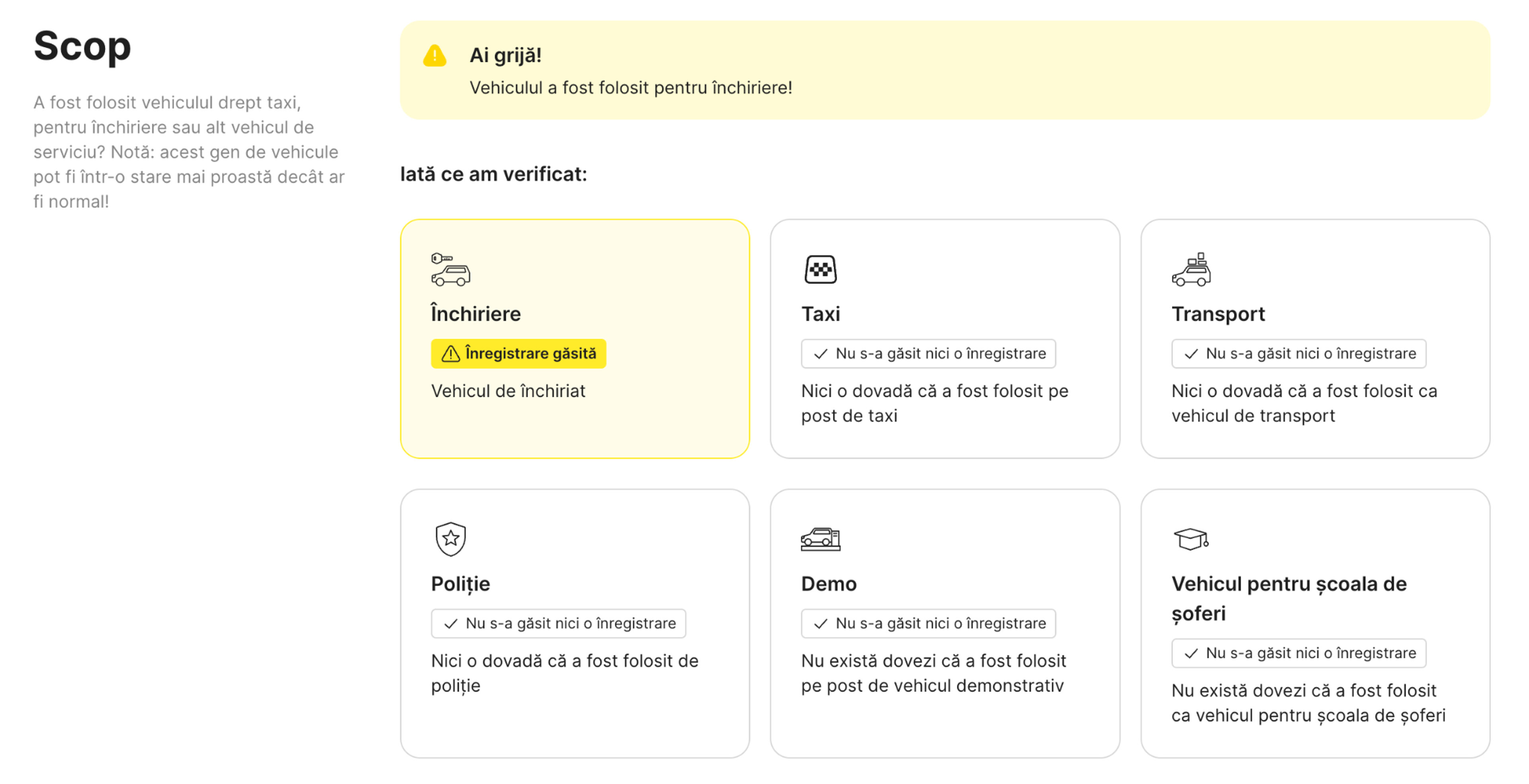 vehicul de închiriat găsit în raportul „carVertical”.