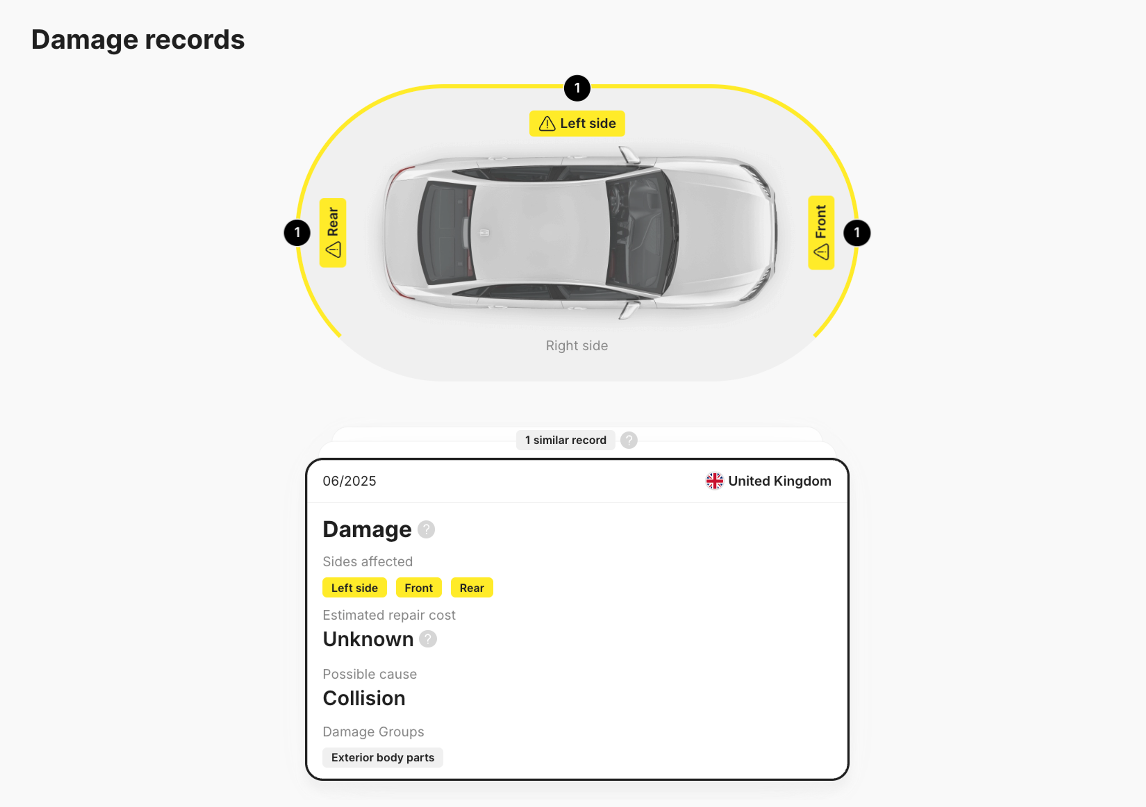 A record showing that the car has been damaged in the UK