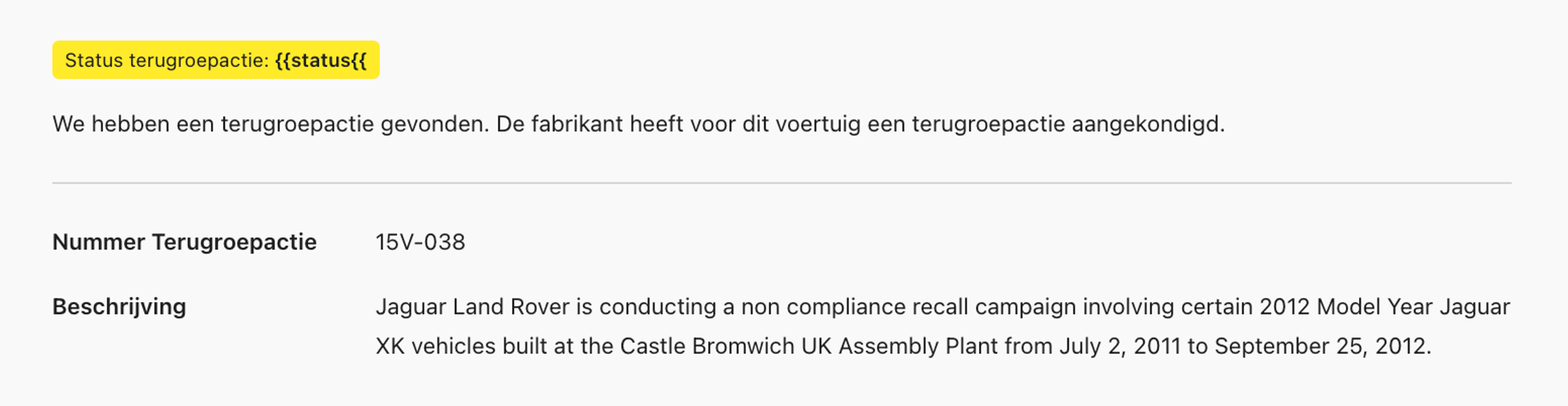 Uitgebreide beschrijving van de terugroepactie voor auto's